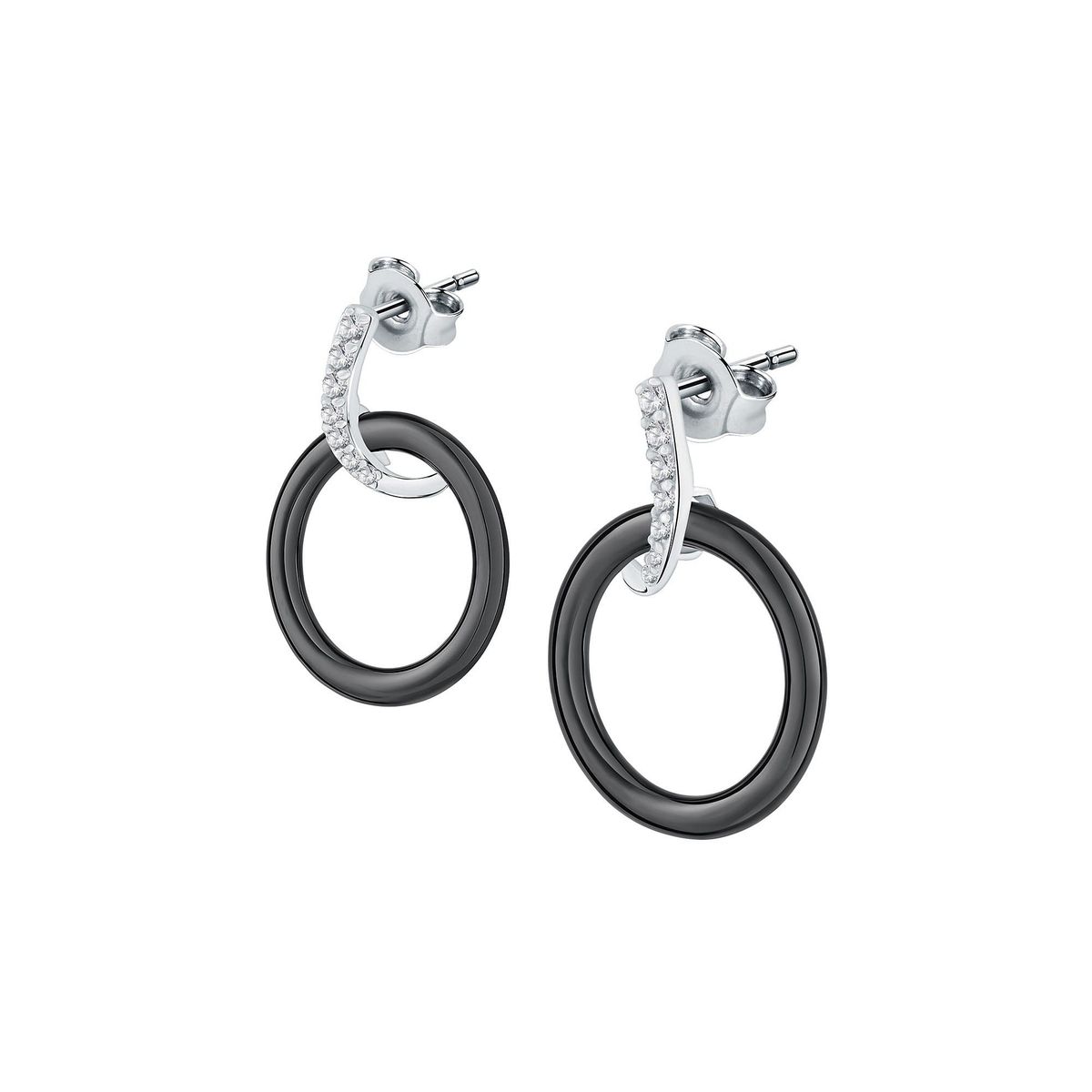 Boucles d oreilles en c ramique et oxyde de zirconium argent Cleor