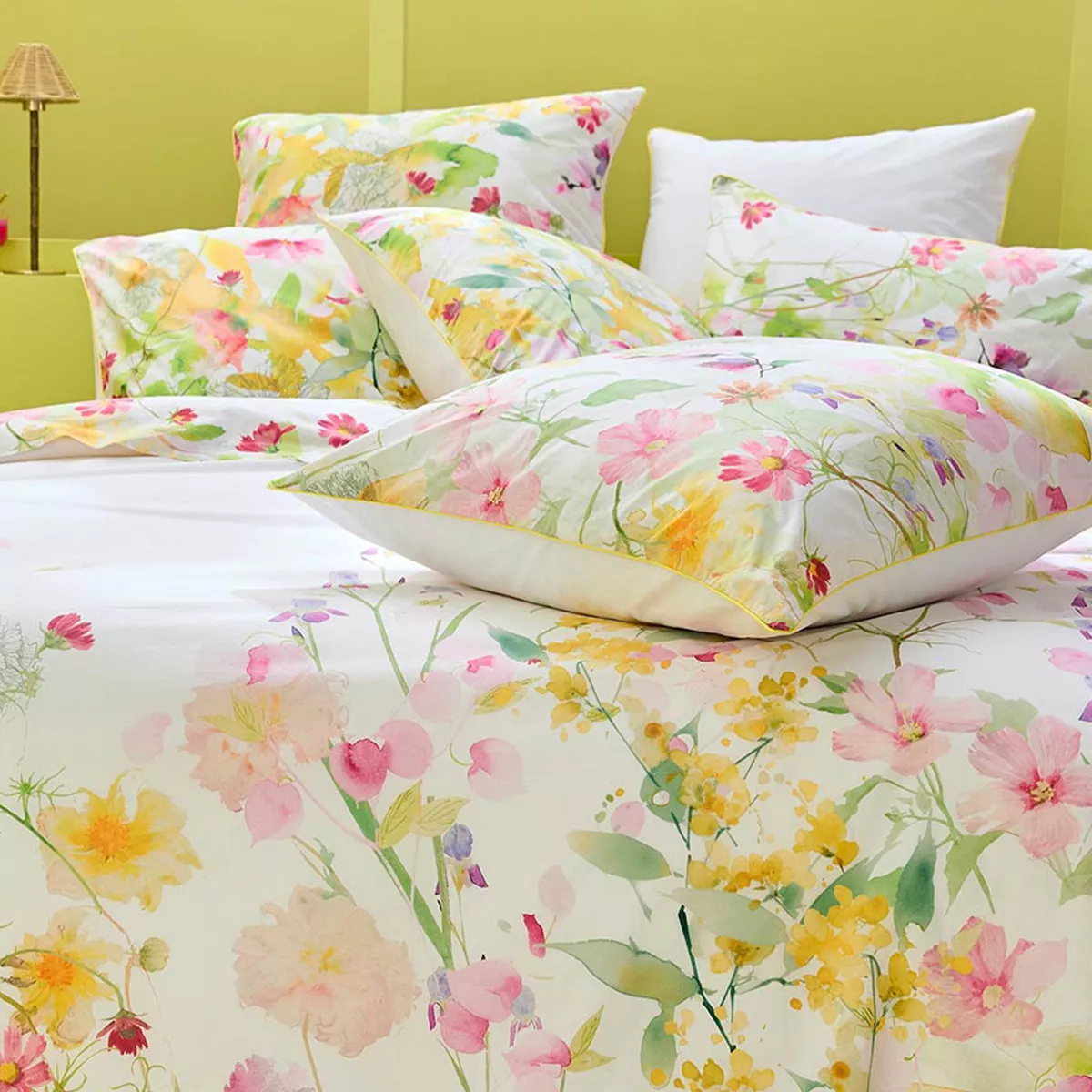 Taie d'oreiller percale de coton lavé SOUFFLE FLEURI, GARNIER THIEBAUT