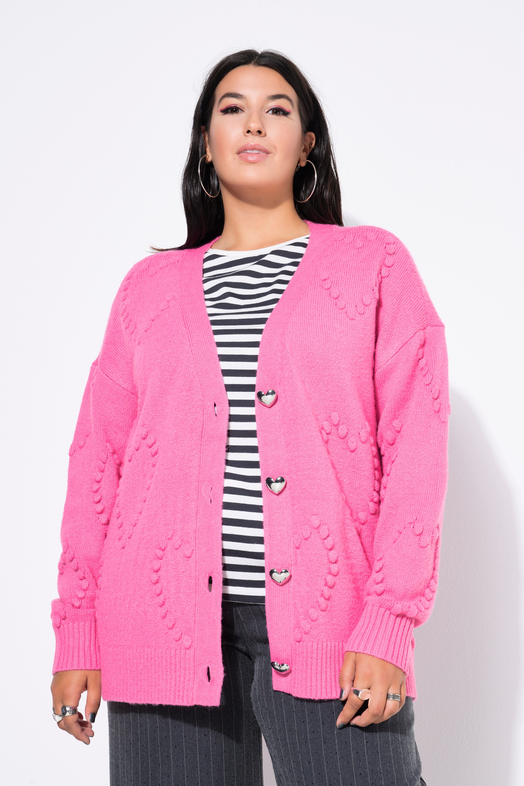 Cardigan oversized à col V et motif cœur, STUDIO UNTOLD