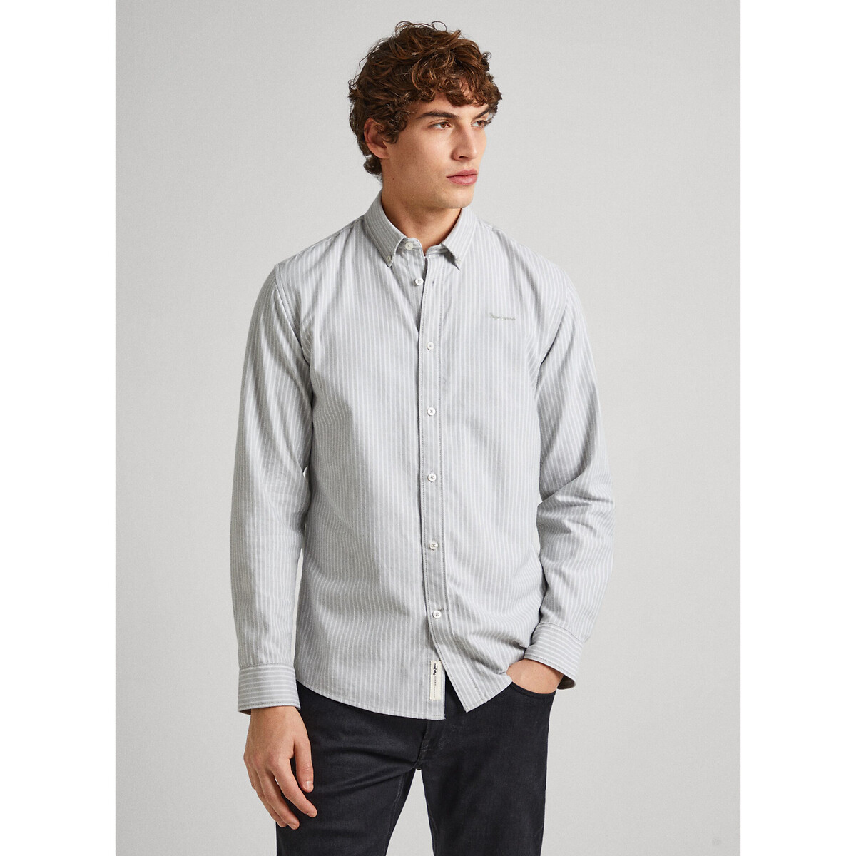 Striped Regular Fit Shirt in Cotton with Button-Down Collar