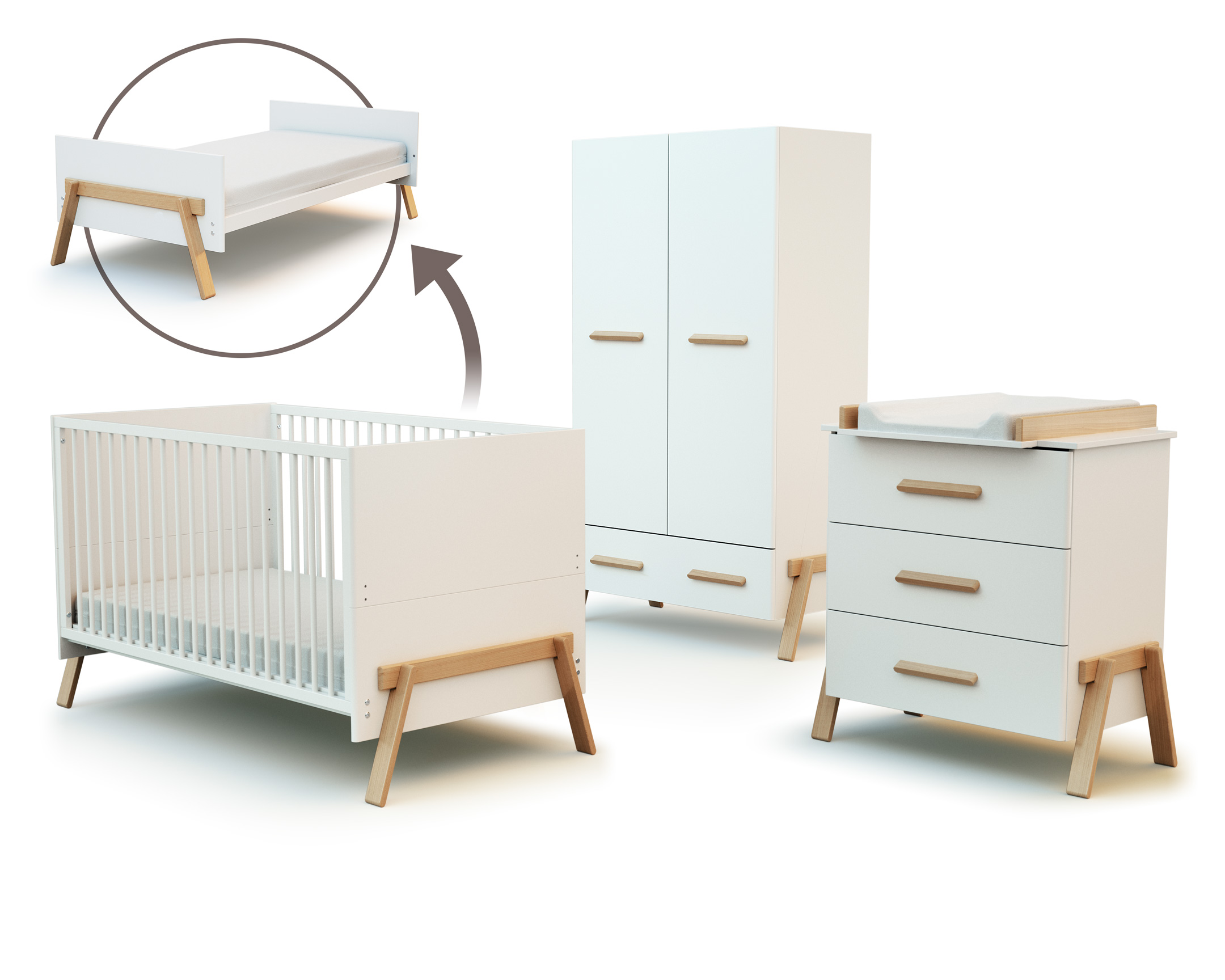 Chambre bébé lit, commode à langer et armoire, AT4