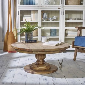 TODD - Table basse ronde style chalet, pied central en bois massif, 80 cm