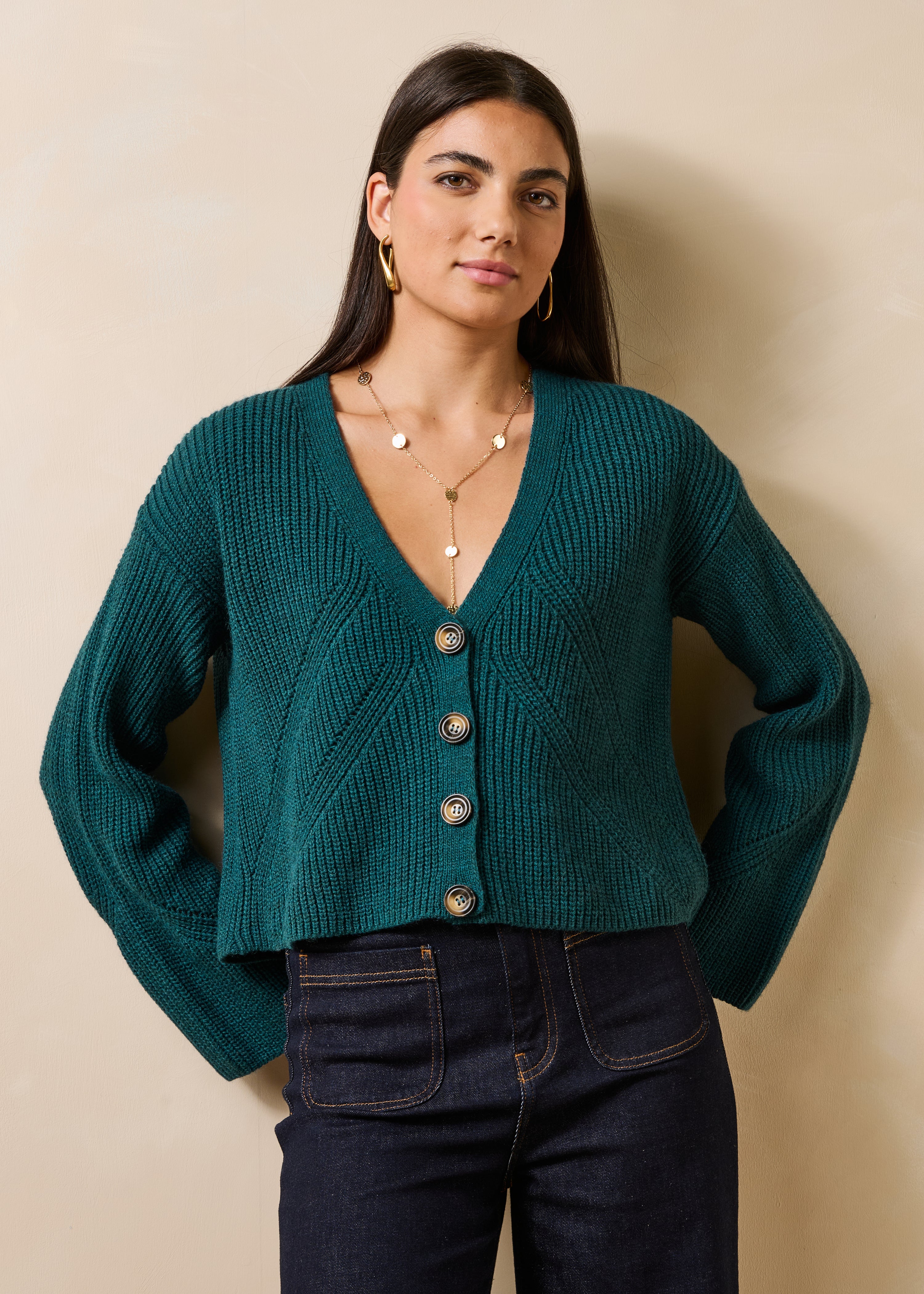 Gilet court manches longues col V, LA FEE MARABOUTEE