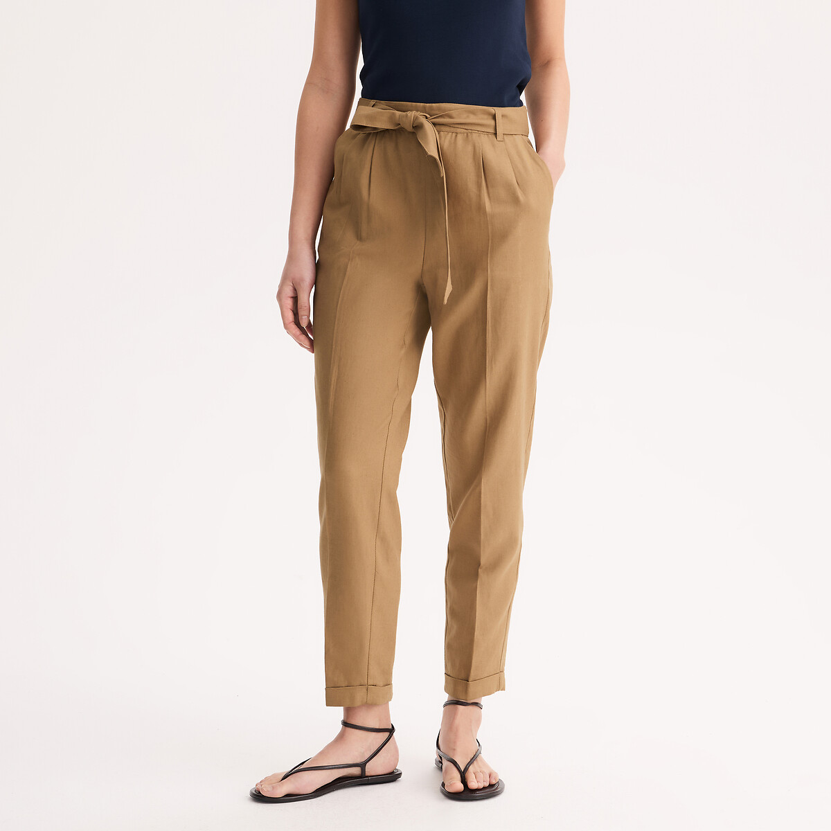 Pantalon jogpant, ceinturé, lin mélangé, ANNE WEYBURN