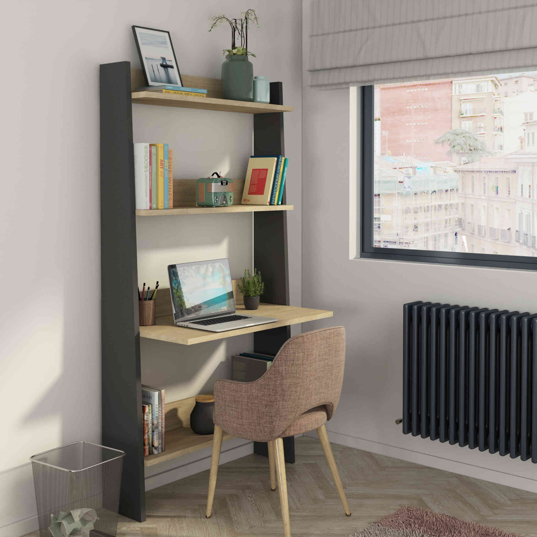 Bibliothèque 3 étagères avec bureau, TERRE DE NUIT