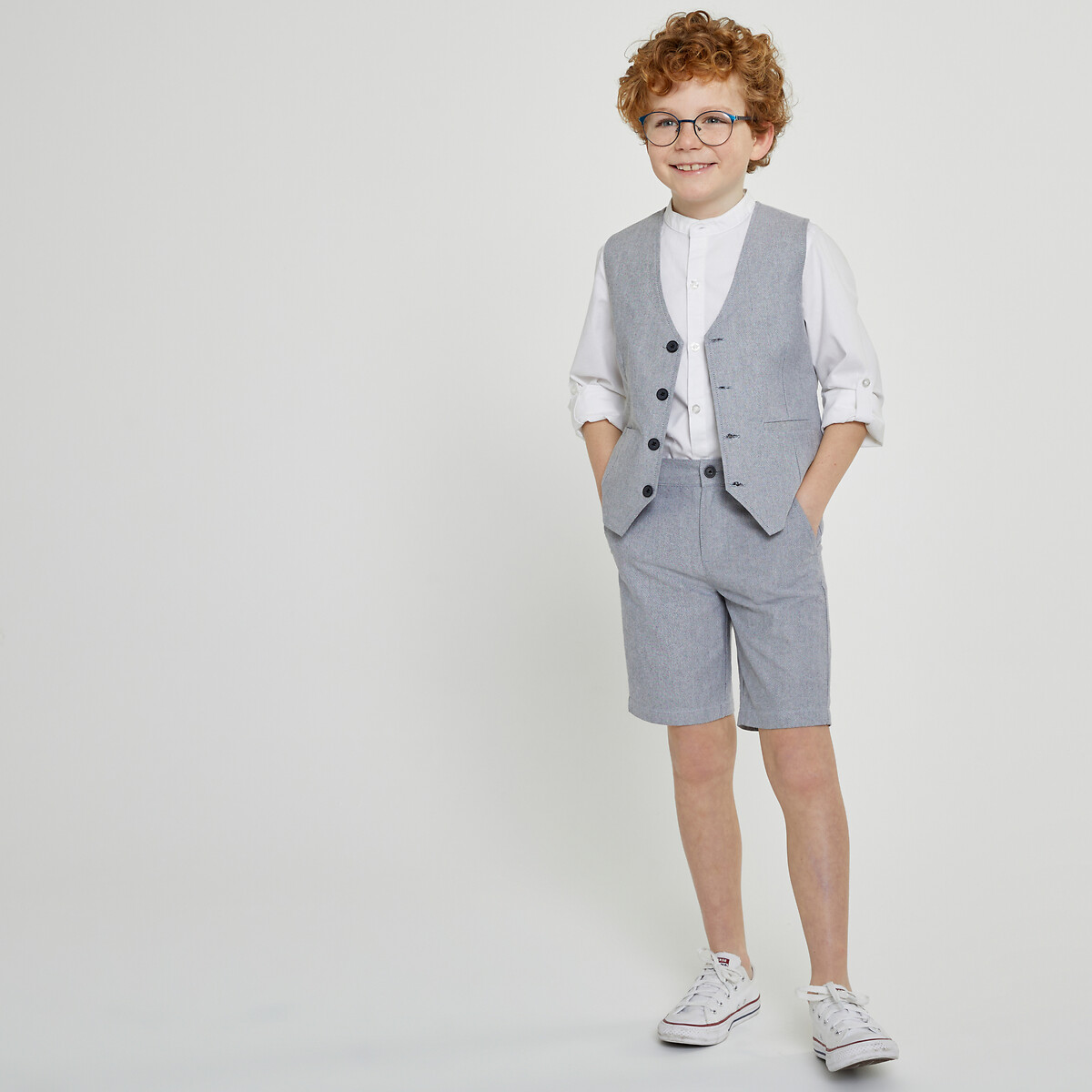 Completo Elegante 4 Pezzi Per Bambino - Gilet, Camicia, Pantaloni E Cravatta - Grigio - Per Matrimoni E Cerimonie