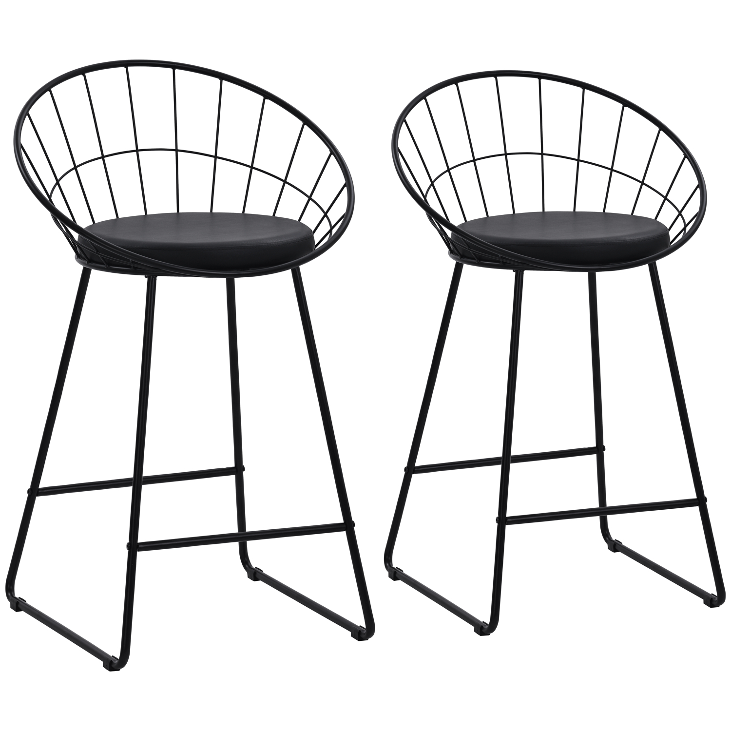 Lot de 2 tabourets métal noir coussin noir, ALEX, HAPPY GARDEN