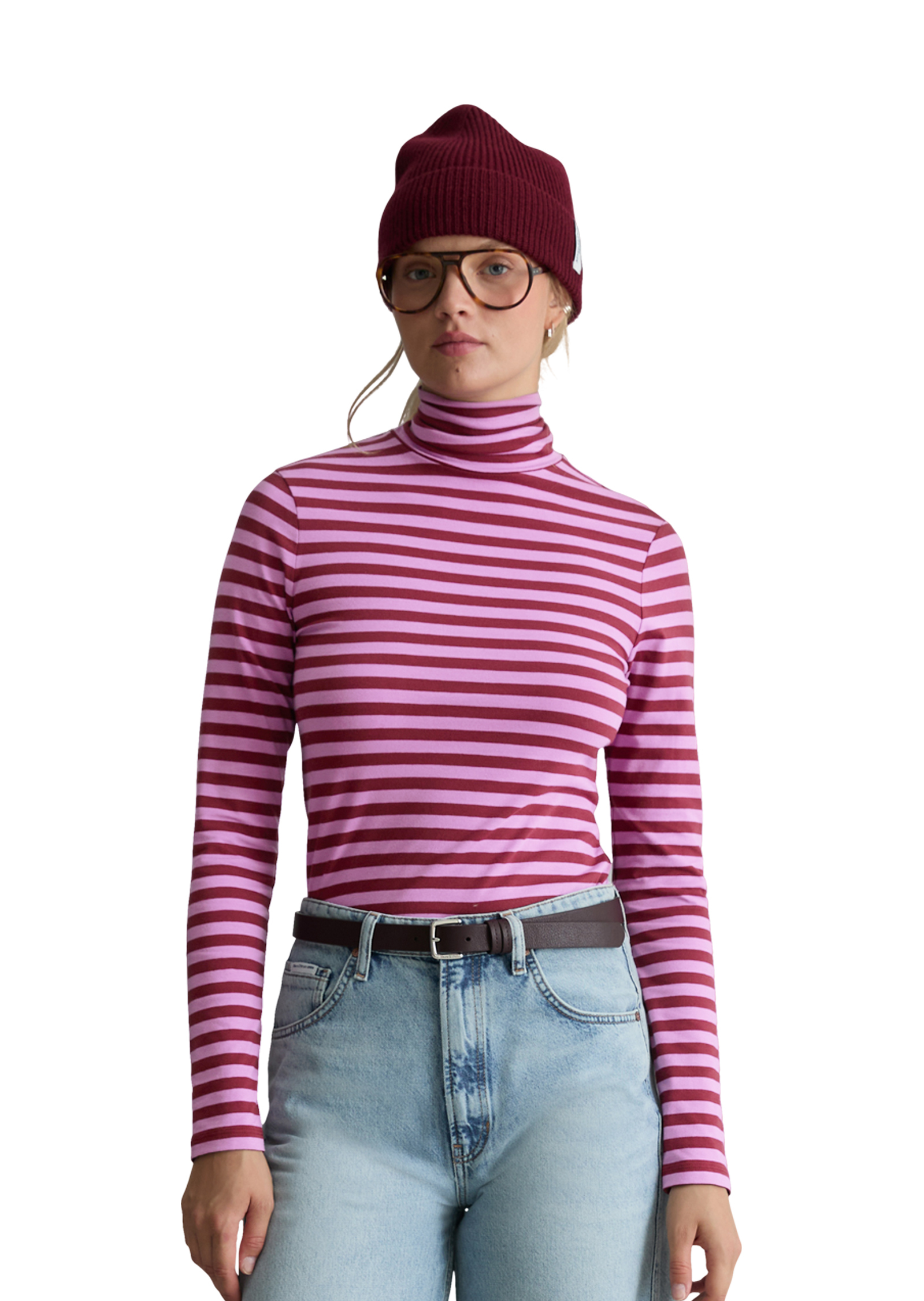 T-shirt à col roulé et manches longues, coupe ajustée en jersey simple avec élasthanne, MARC O’POLO DENIM