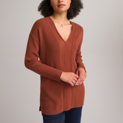 Пуловер-туника с V-образным вырезом из тонкого трикотажа ANNE WEYBURN