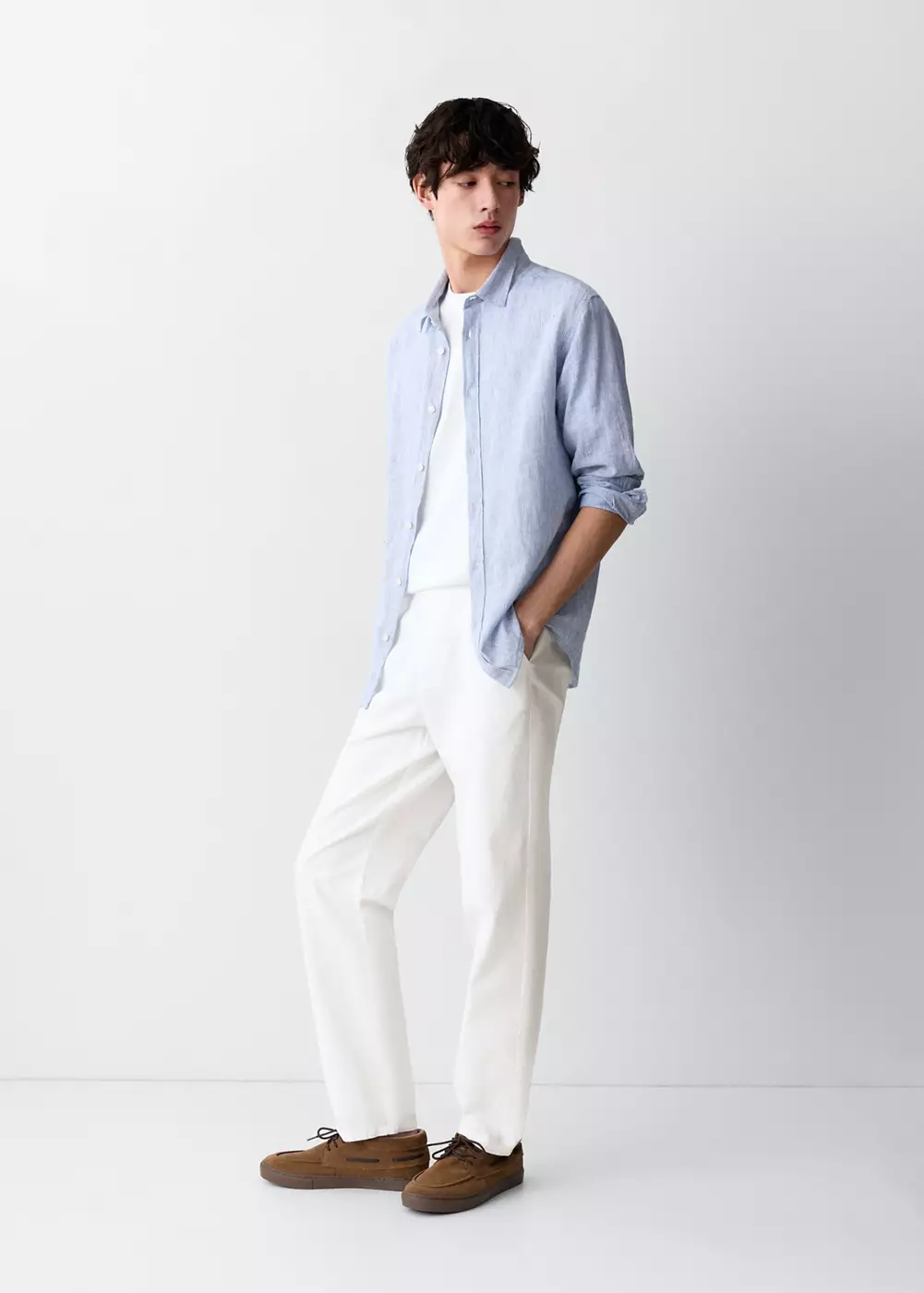 Pantalon droit en mélange de lin et coton, MANGO TEEN