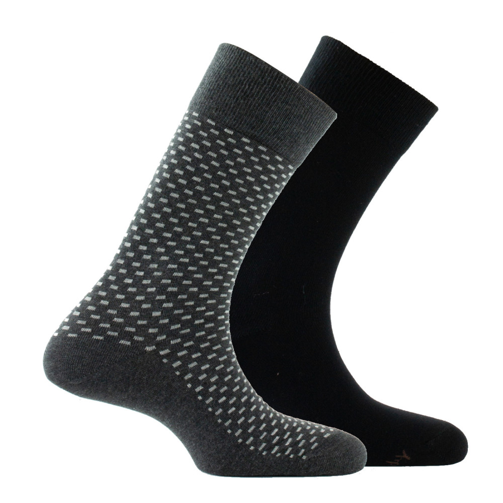 Lot de 2 paires de chaussettes jersey all over micro rectangles plus unie MADE IN FRANCE, KINDY
