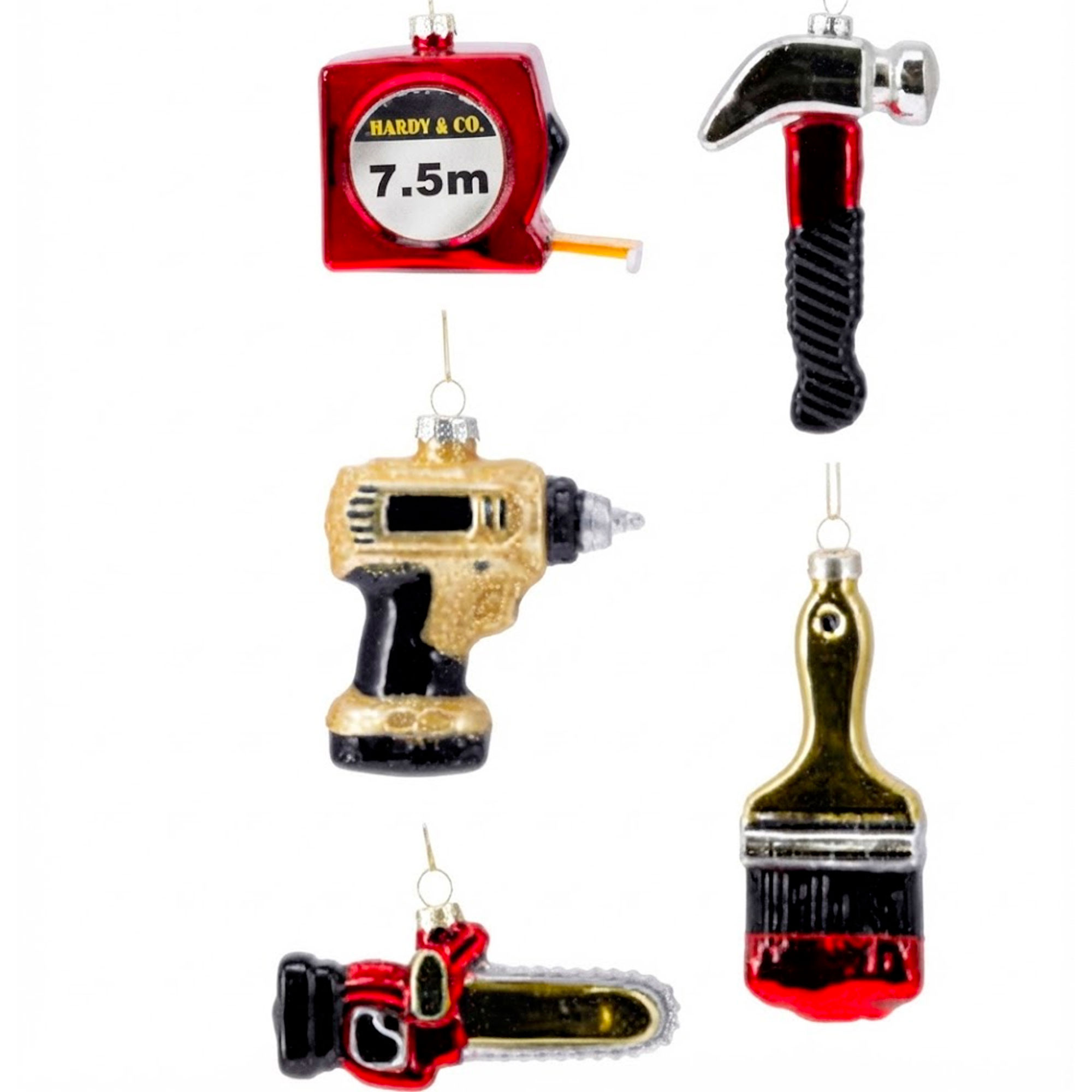 Set de 5 boules de Noël outils bricolage 9x3x7cm, WADIGA