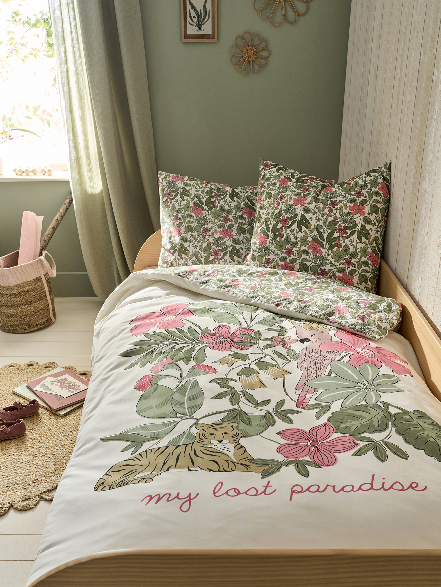 Parure housse de couette et taie oreiller TROPICAL, avec coton recyclé, VERTBAUDET