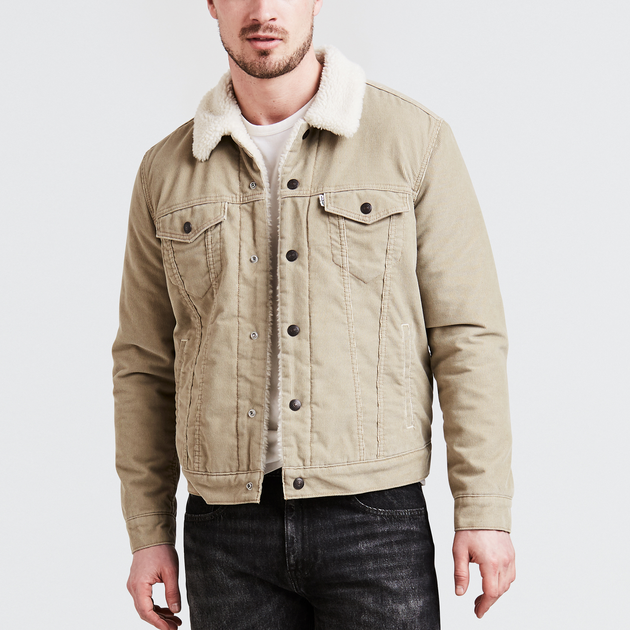 Sherpa corduroy trucker jacket with faux sheepskin lining , beige, Levi's |  La Redoute