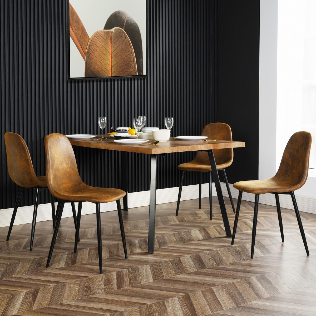 Ensemble de petite table de salle à manger ronde en bois de 40 po pour 4  chaises rembourrées grises - Bleu / Tissu de lin