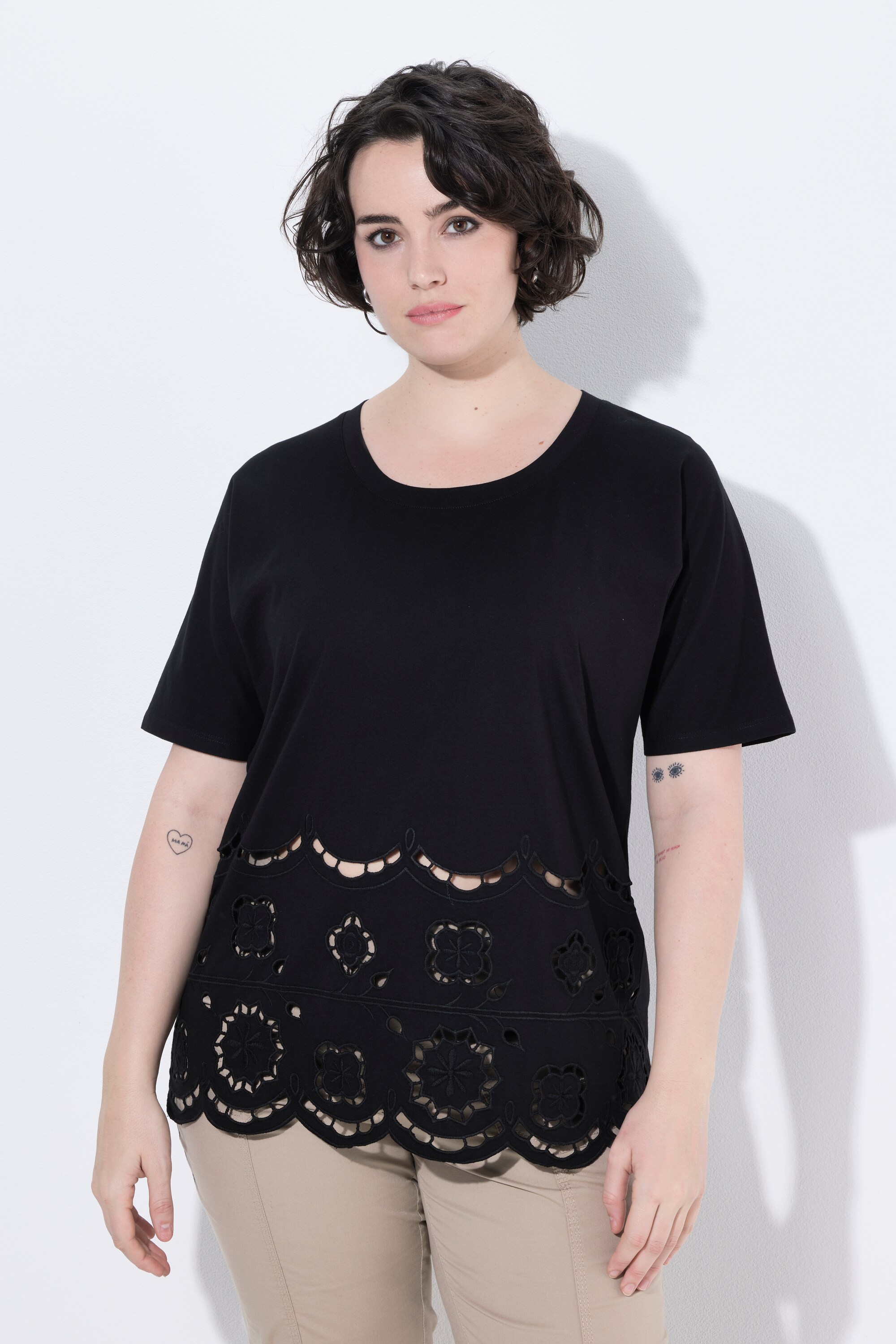T-shirt oversize, dentelle ajourée, ULLA POPKEN