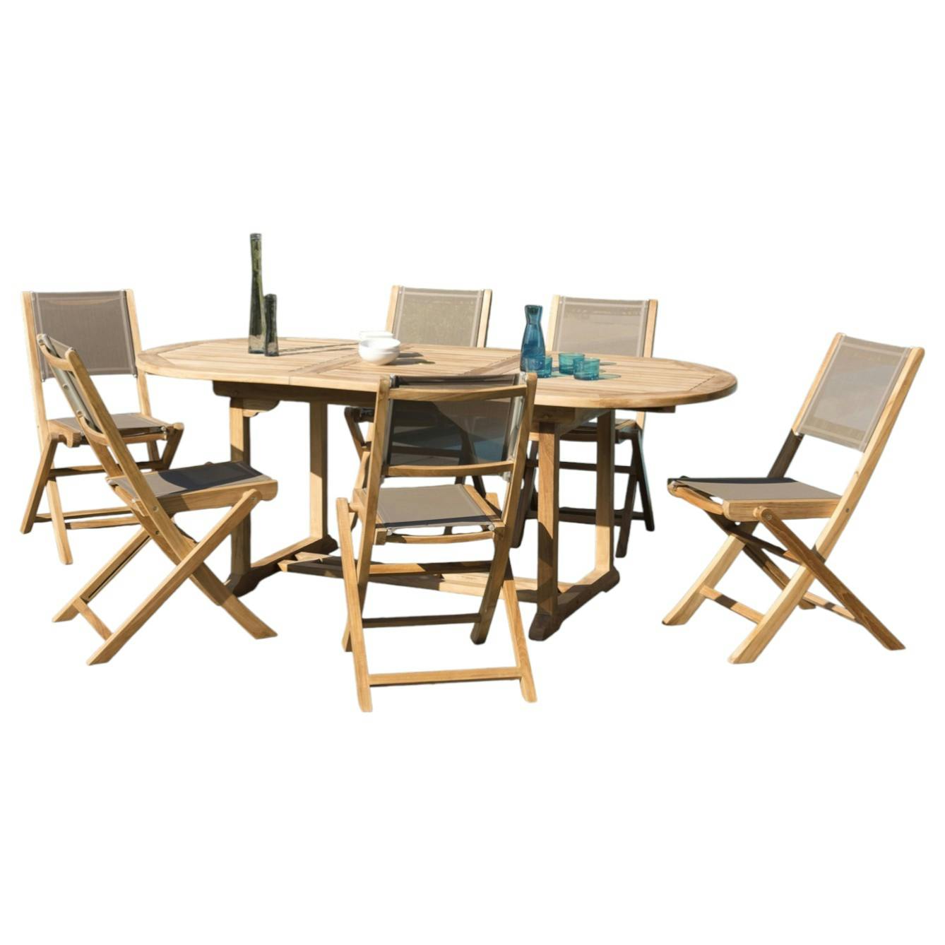 Salon de jardin extensible ovale bois de teck table de jardin 150/200x90cm + 6 chaises pliantes SUMMER, PIER IMPORT