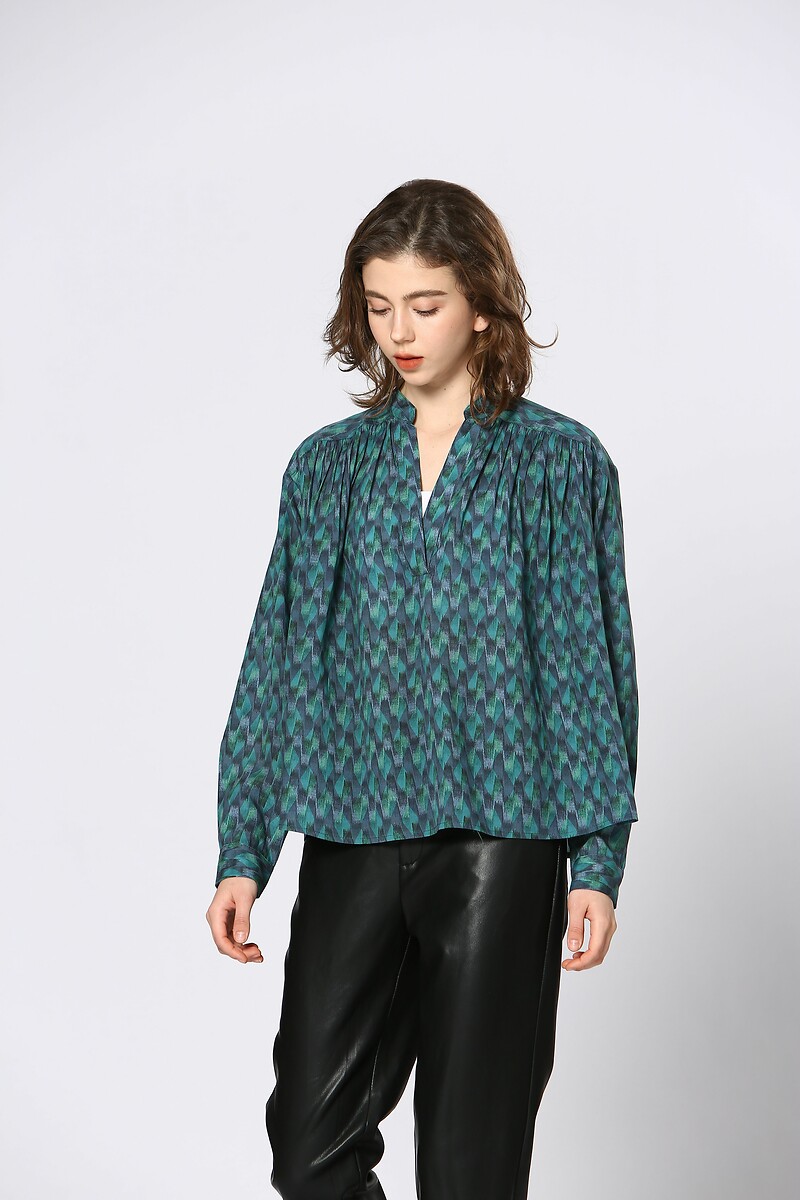 Printed V-Neck Blouse, SEE U SOON