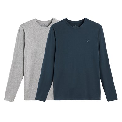Pack of 2 T-Shirts in Cotton with Crew Neck and Long Sleeves KAPORAL