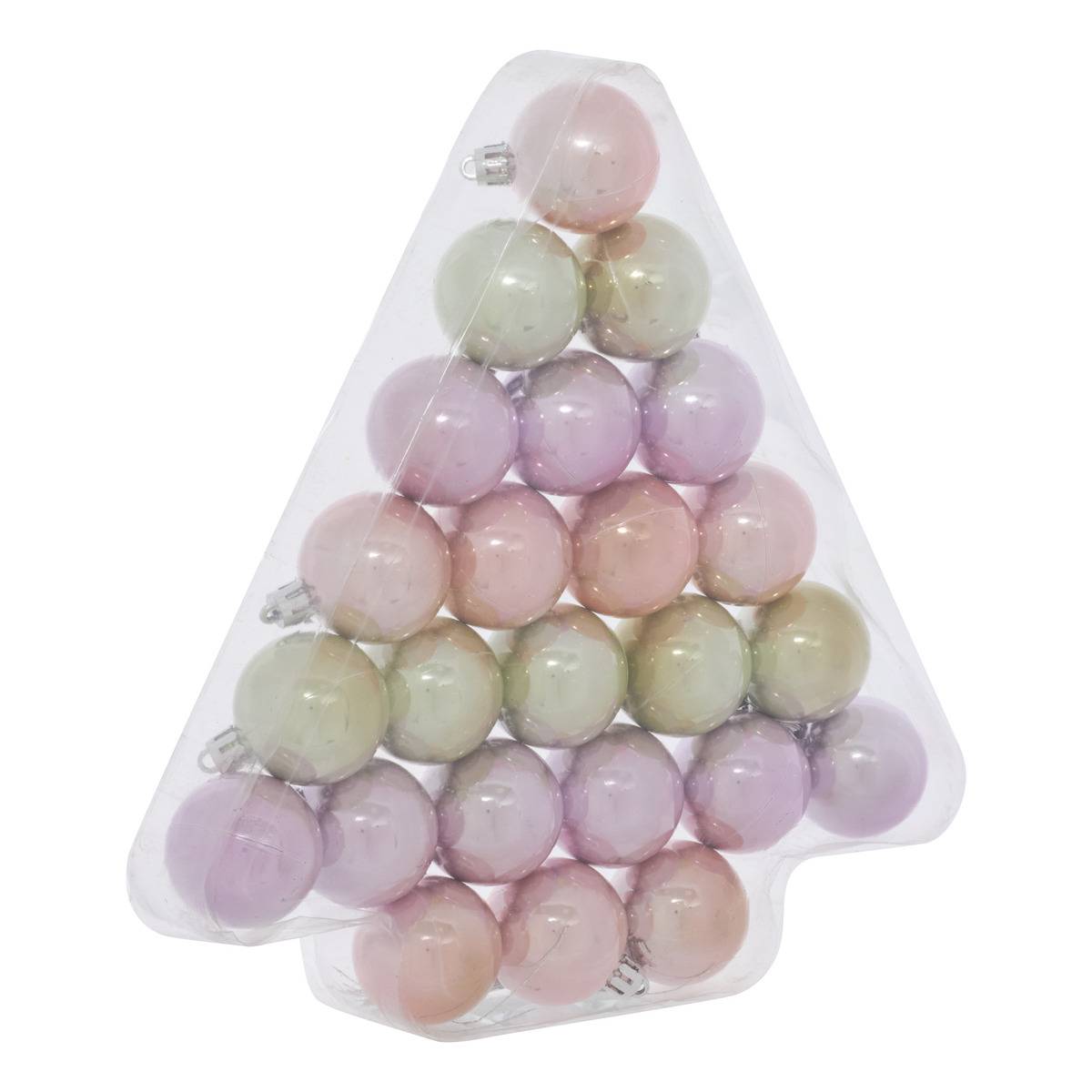 Lot de 24 boules de Noël en plastique pastel brillant D. 40 mm, FEERIC LIGHTS & CHRISTMAS