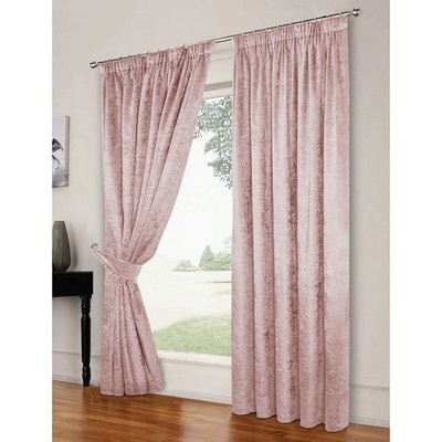 Crushed Velvet Lined Pencil Pleat Curtains Blush Pink SO'HOME