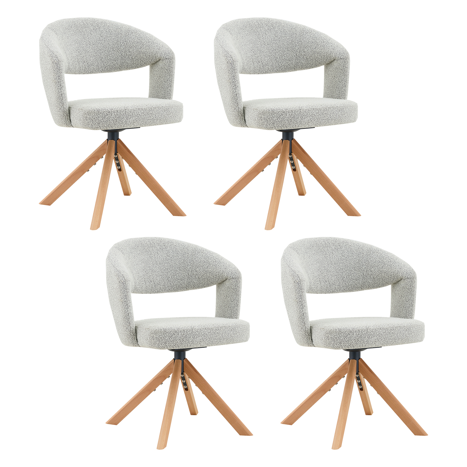 Lot de 4 fauteuils de salle à manger en chenille rotatif scandinave, CARMONDA, MEUBLES COSY