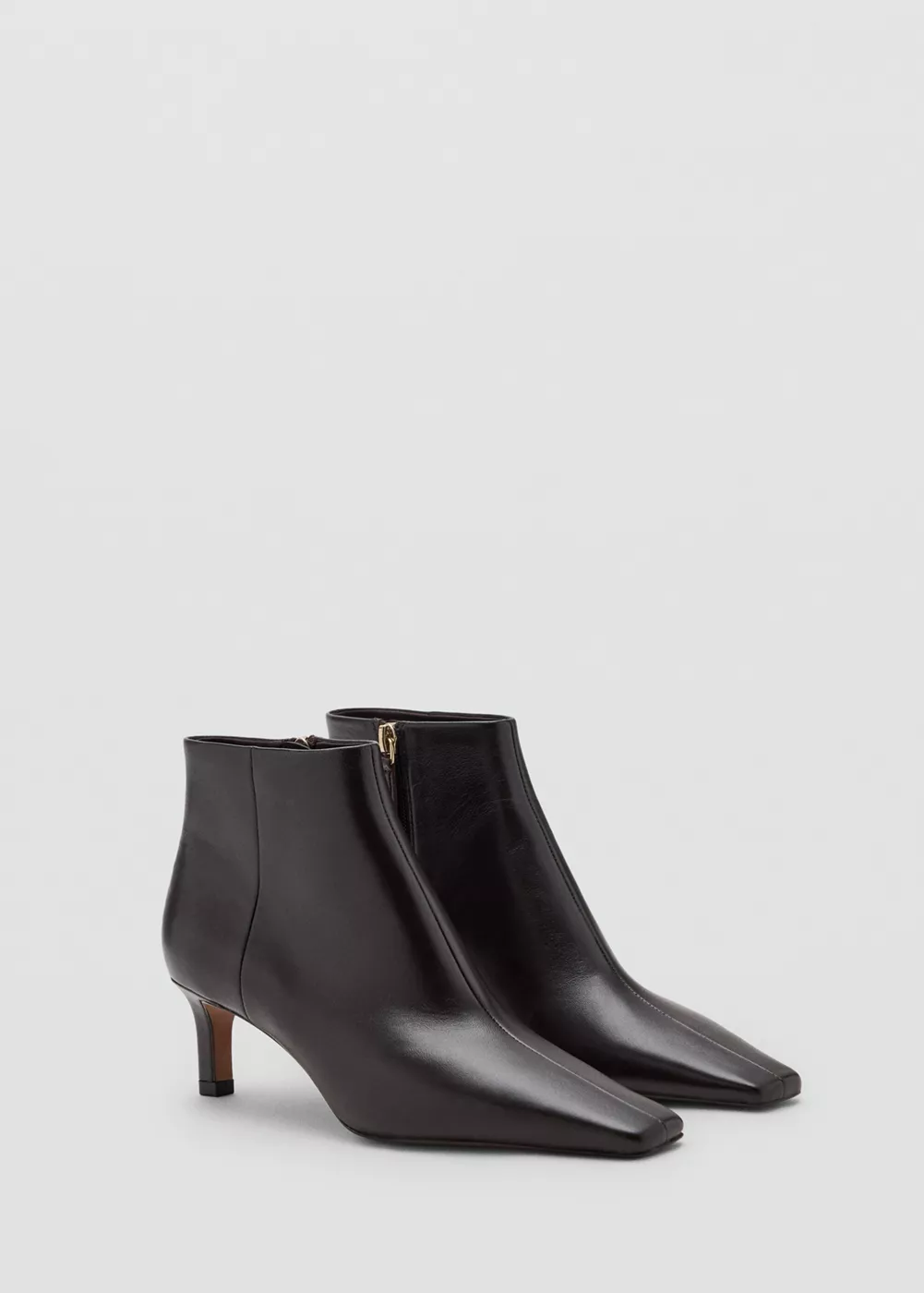 Bottines à talons en cuir à bout carré, MANGO