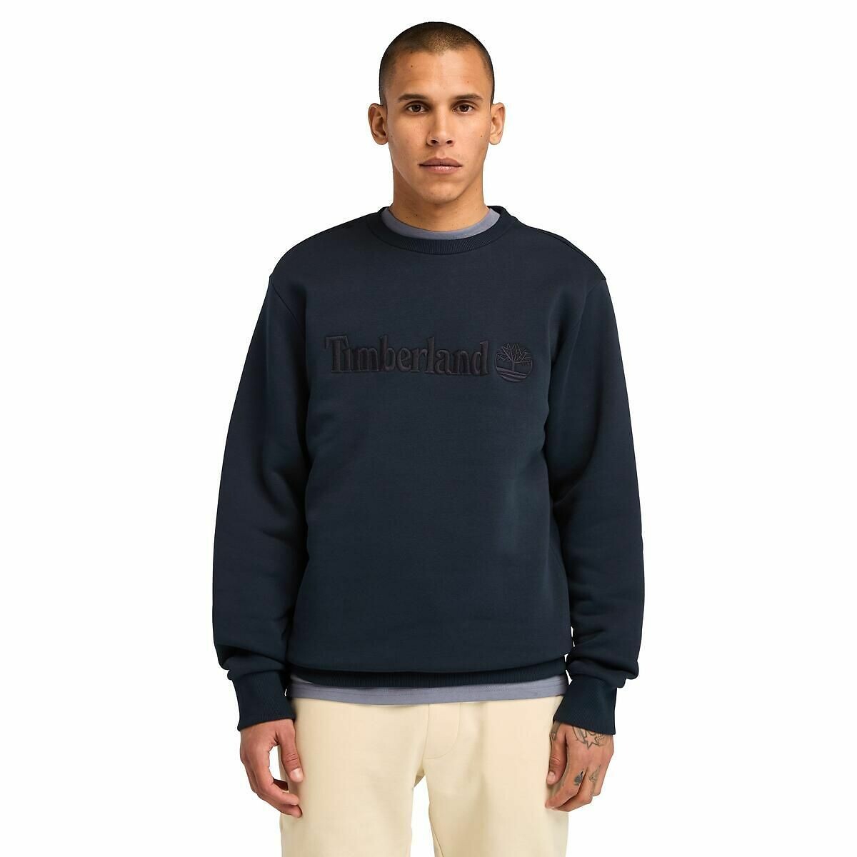 Sweat col rond avec logo brodé ton sur ton, TIMBERLAND