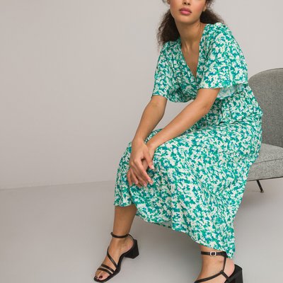Floral Print Midaxi Dress with V-Neck and Butterfly Sleeves LA REDOUTE COLLECTIONS
