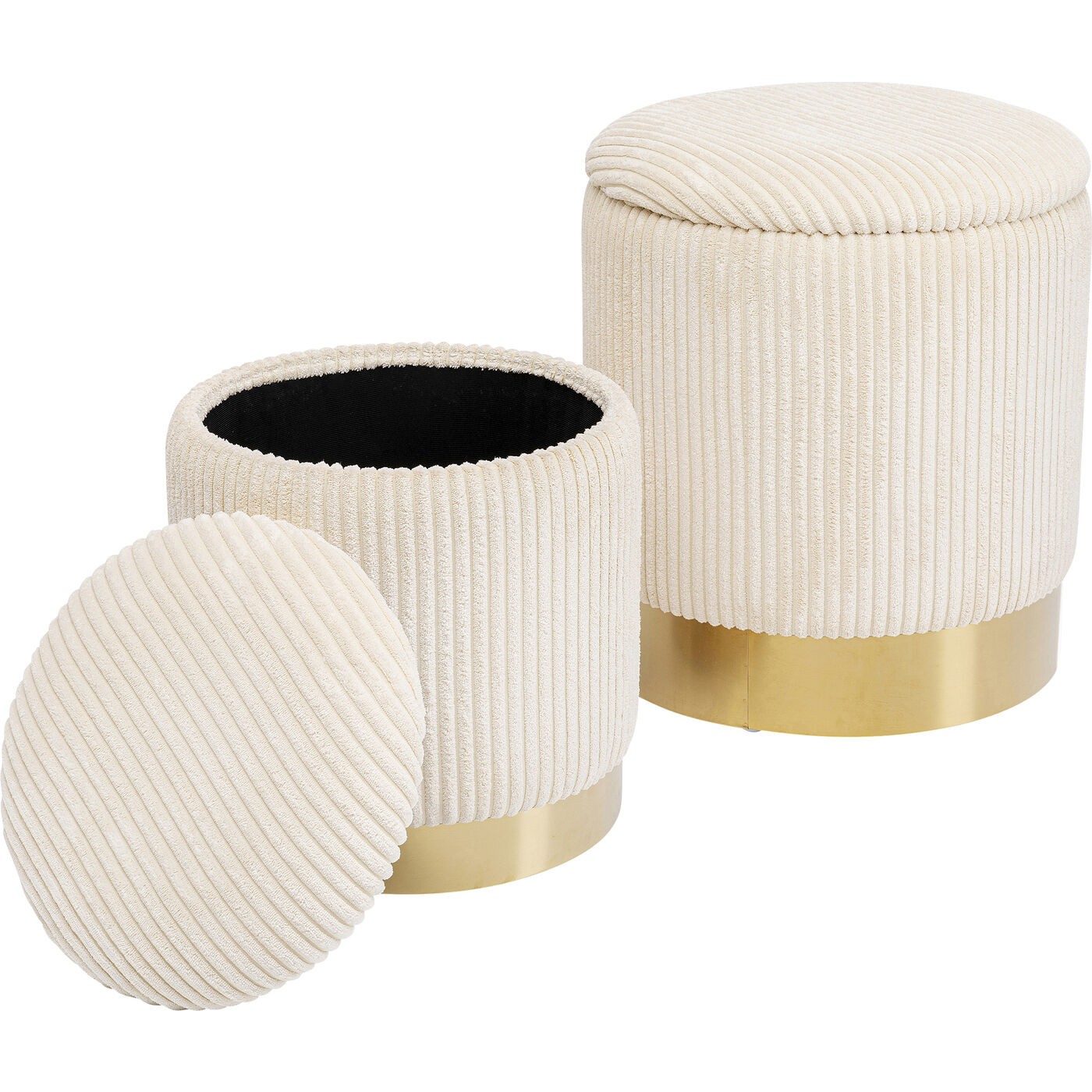 Lot de 2 tabourets-coffres côtelés, PLUSH, KARE DESIGN