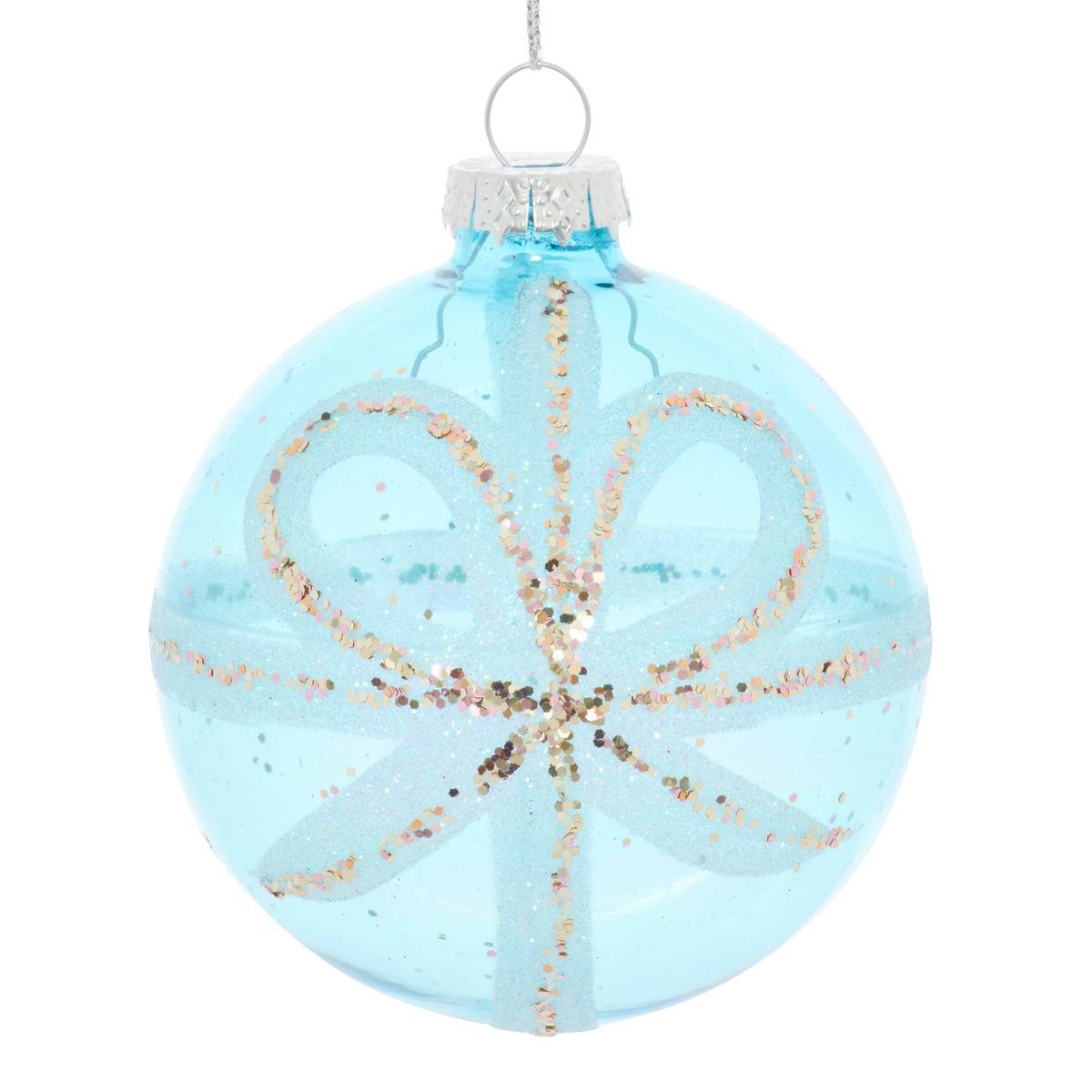 Boule de Noël motif nœud en verre transparente D. 80 mm, FEERIC LIGHTS & CHRISTMAS
