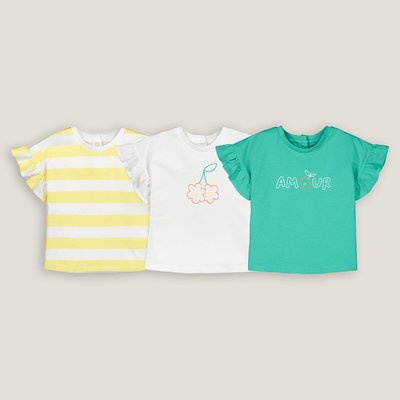 Pack of 3 T-Shirts with Short Ruffled Sleeves in Cotton LA REDOUTE COLLECTIONS