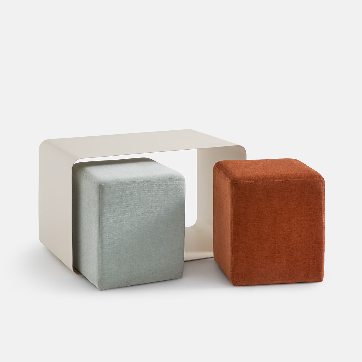 Table basse en acier et ses 2 poufs, AMUO, LA REDOUTE INTERIEURS
