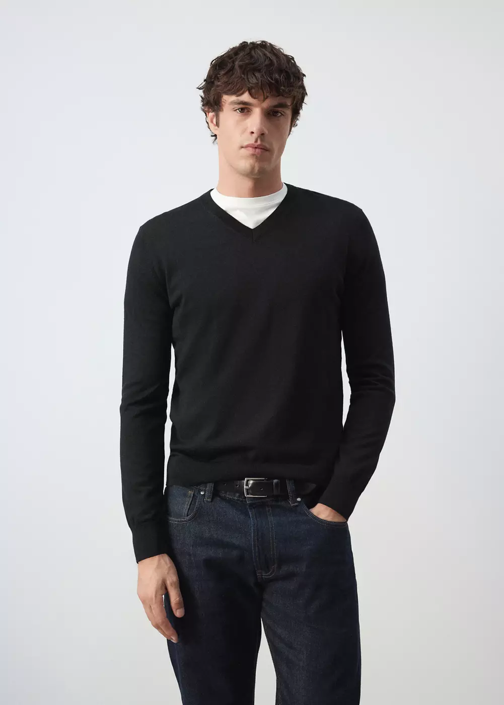 Pull-over 100 % laine mérinos col V, MANGO MAN