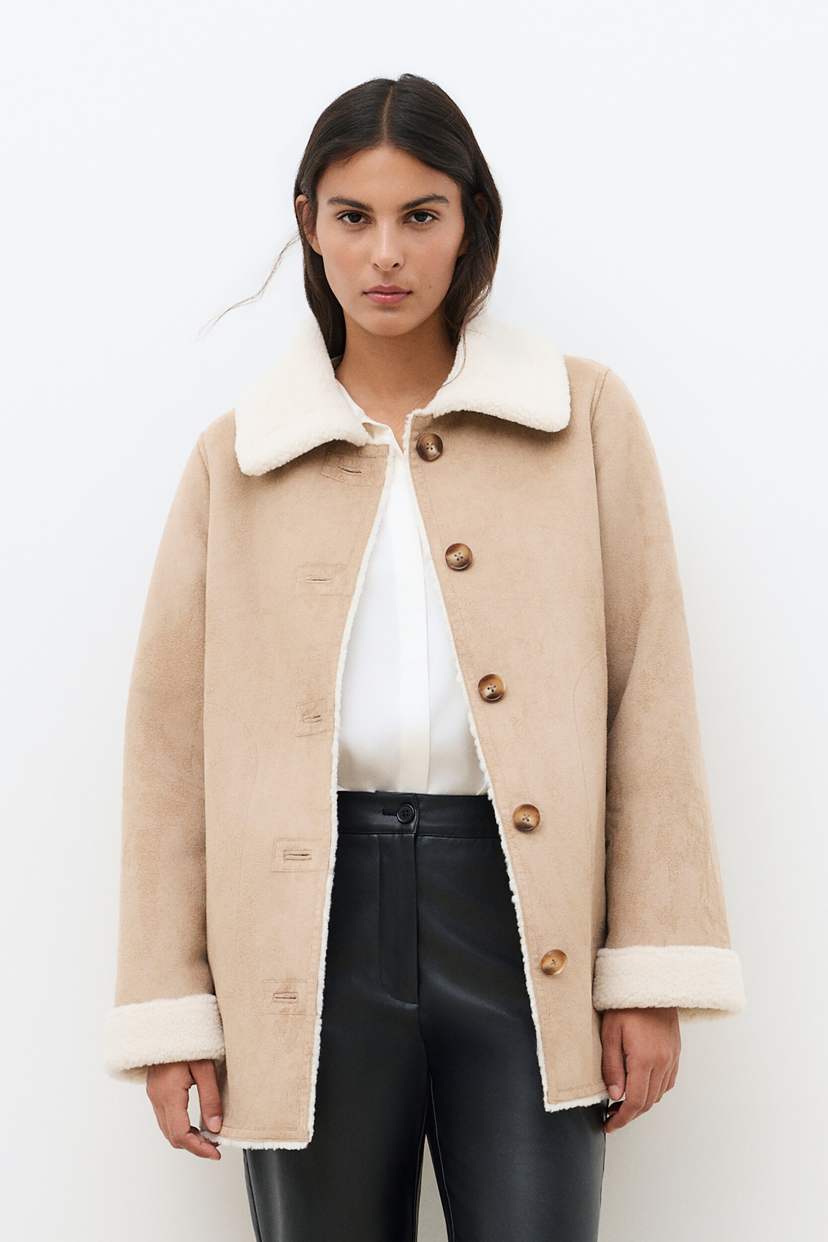 Manteau droit suédine GIVRE, CAROLL