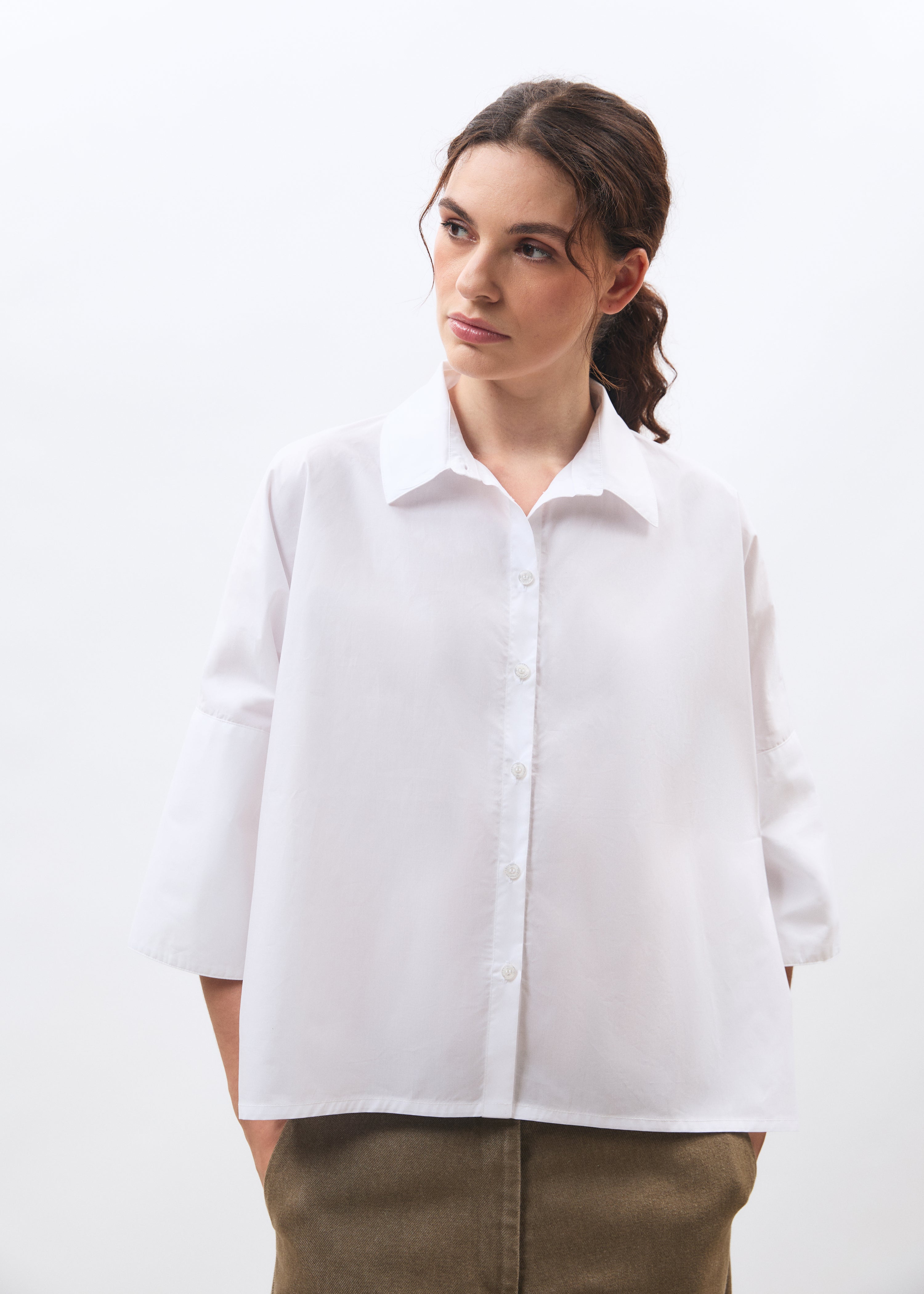 Chemise manches 3/4 en popeline de coton, HUMILITY