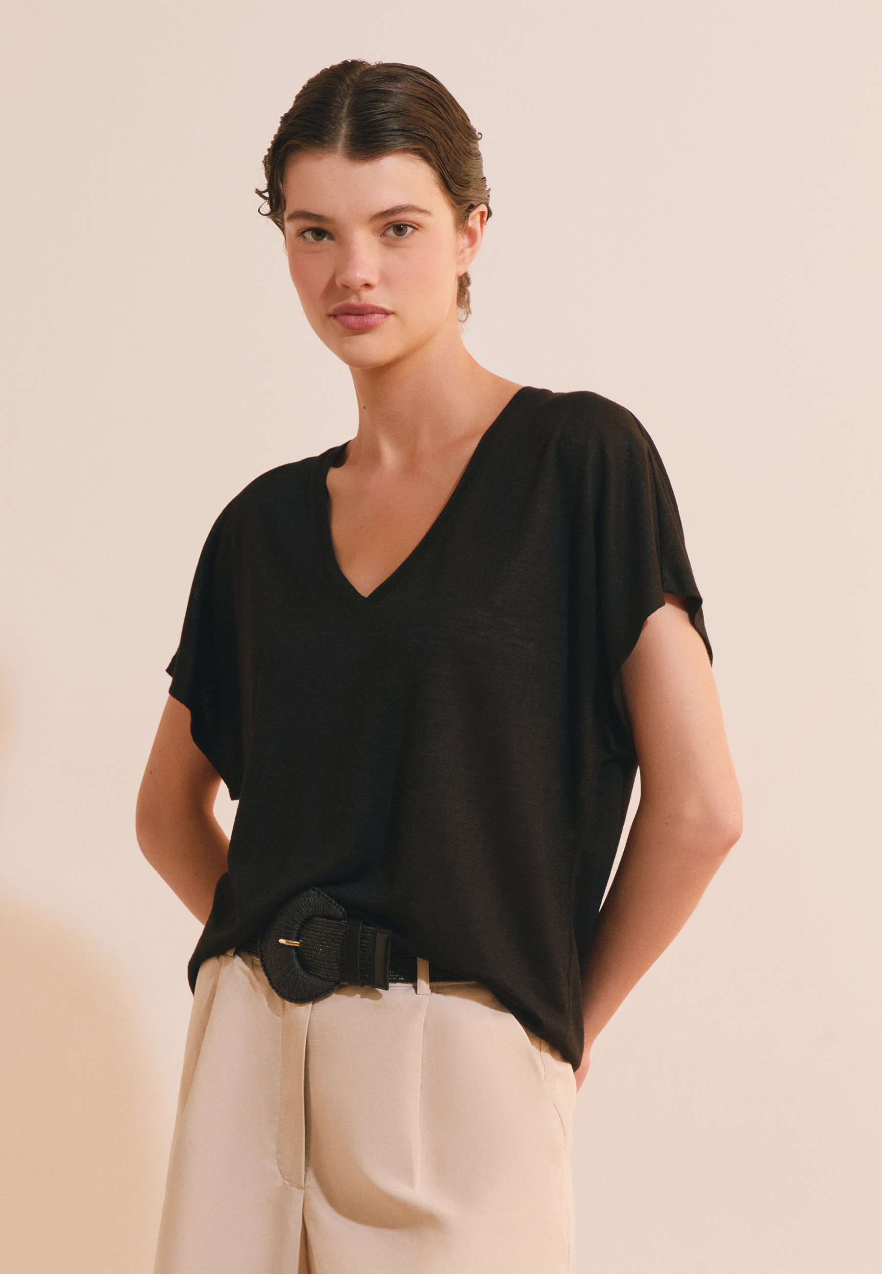 T-shirt manches courtes col V TANGO TS, ETAM