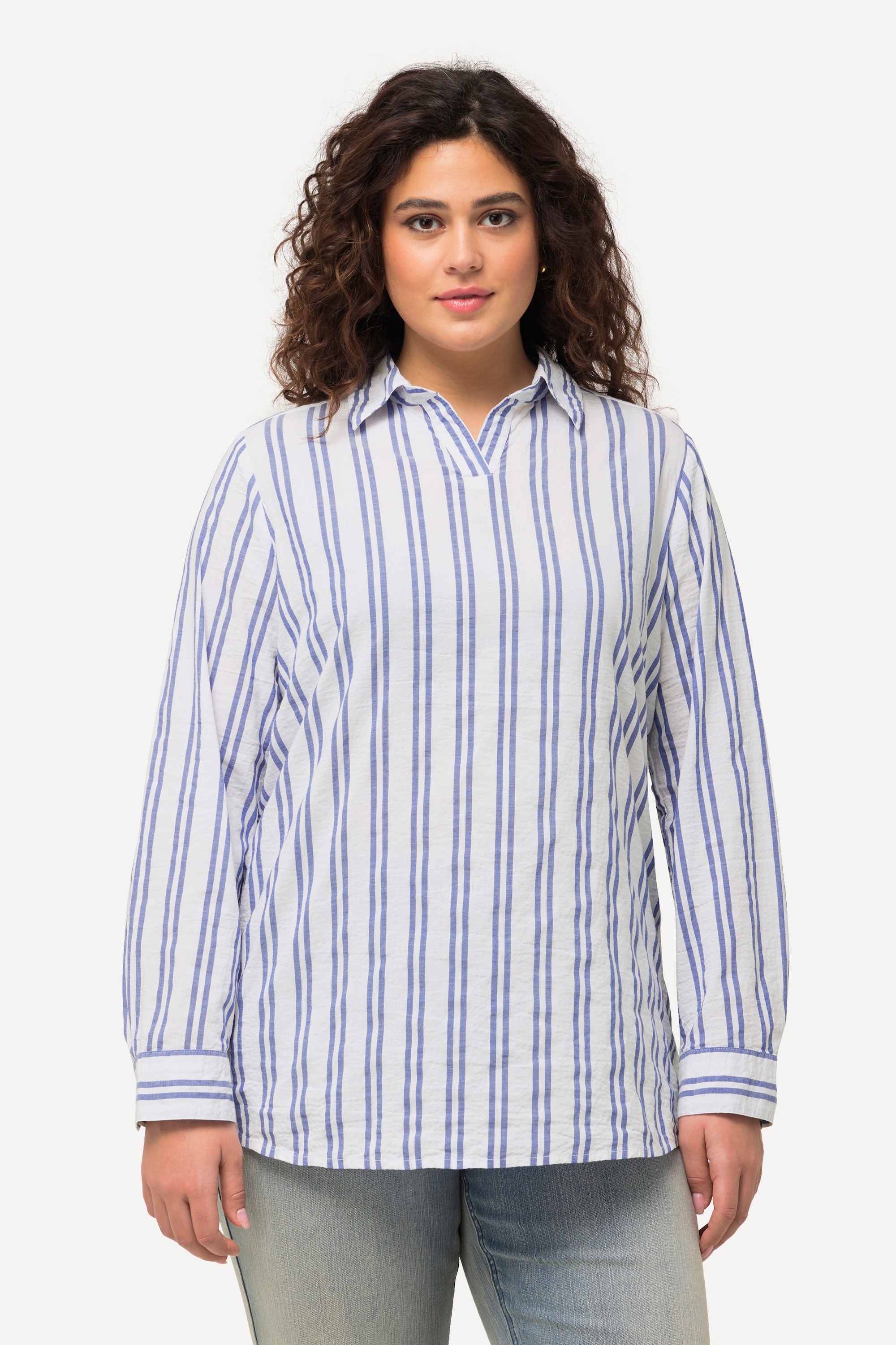 Tunique à texture rayée. Col de chemise et, ULLA POPKEN