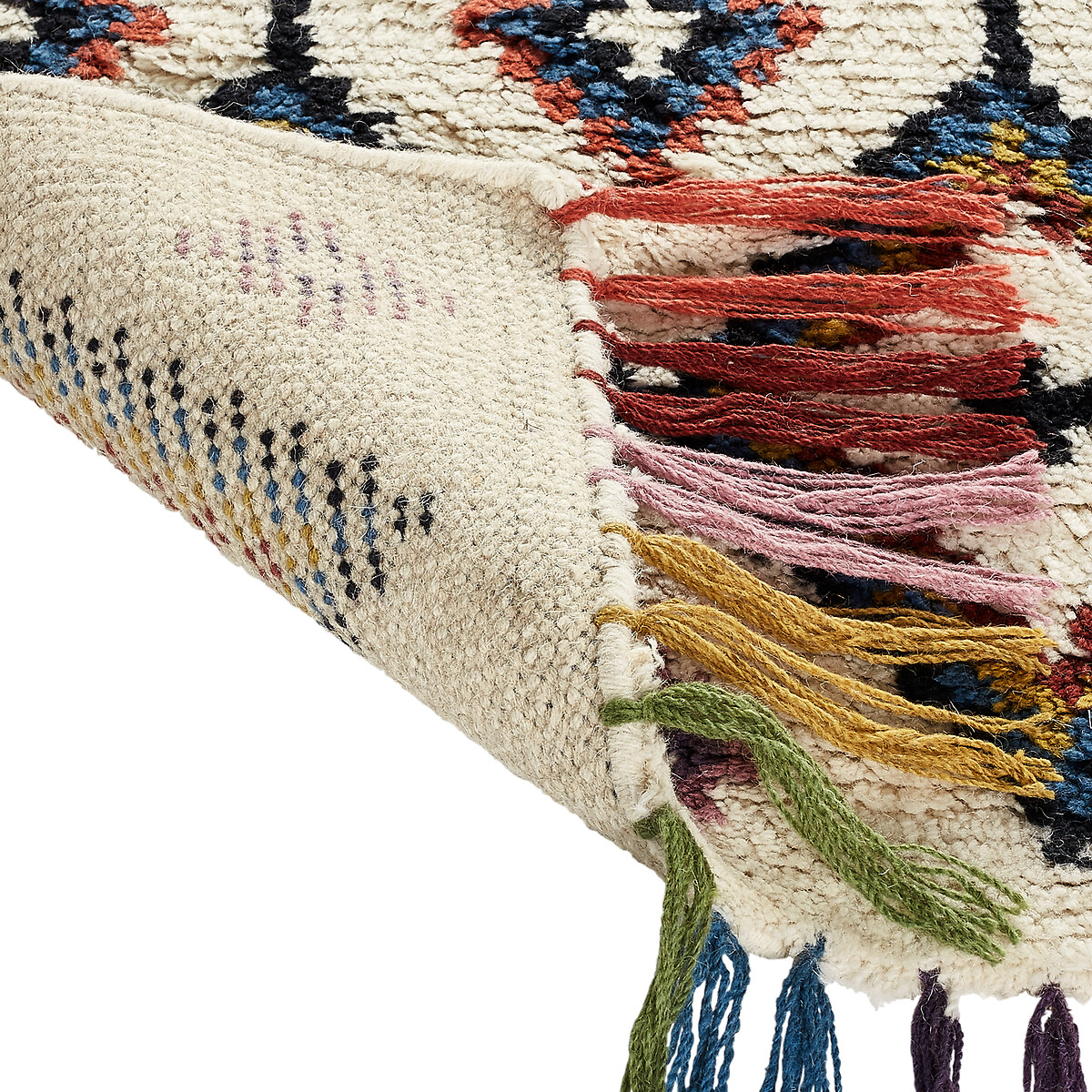Ourika Berber Style Geometric Tassel, Teal Wool Rug 8×10