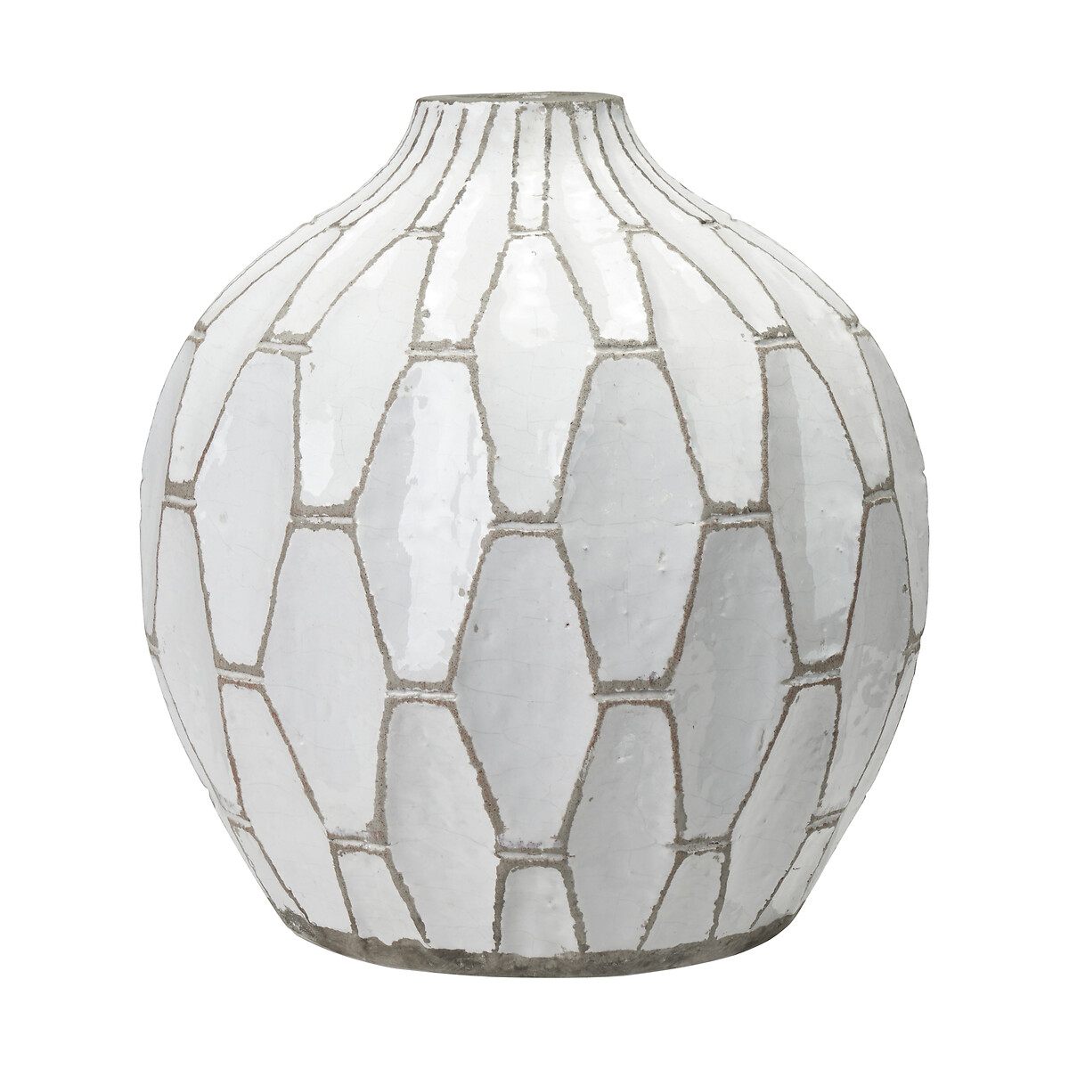 20cm White Stoneware Geometric Vase, ÉDITÉ