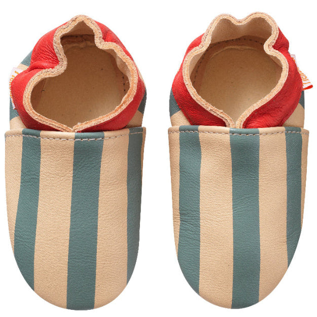 Chaussons bébé cuir souple rayures, TICHOUPS