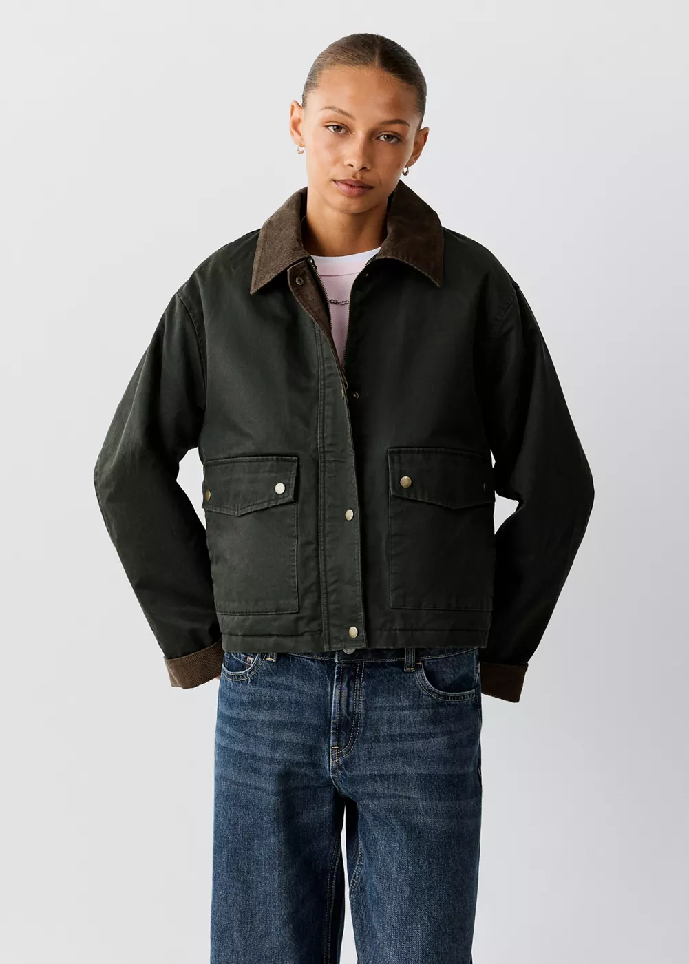 Parka cirée avec détails en velours côtelé, MANGO TEEN