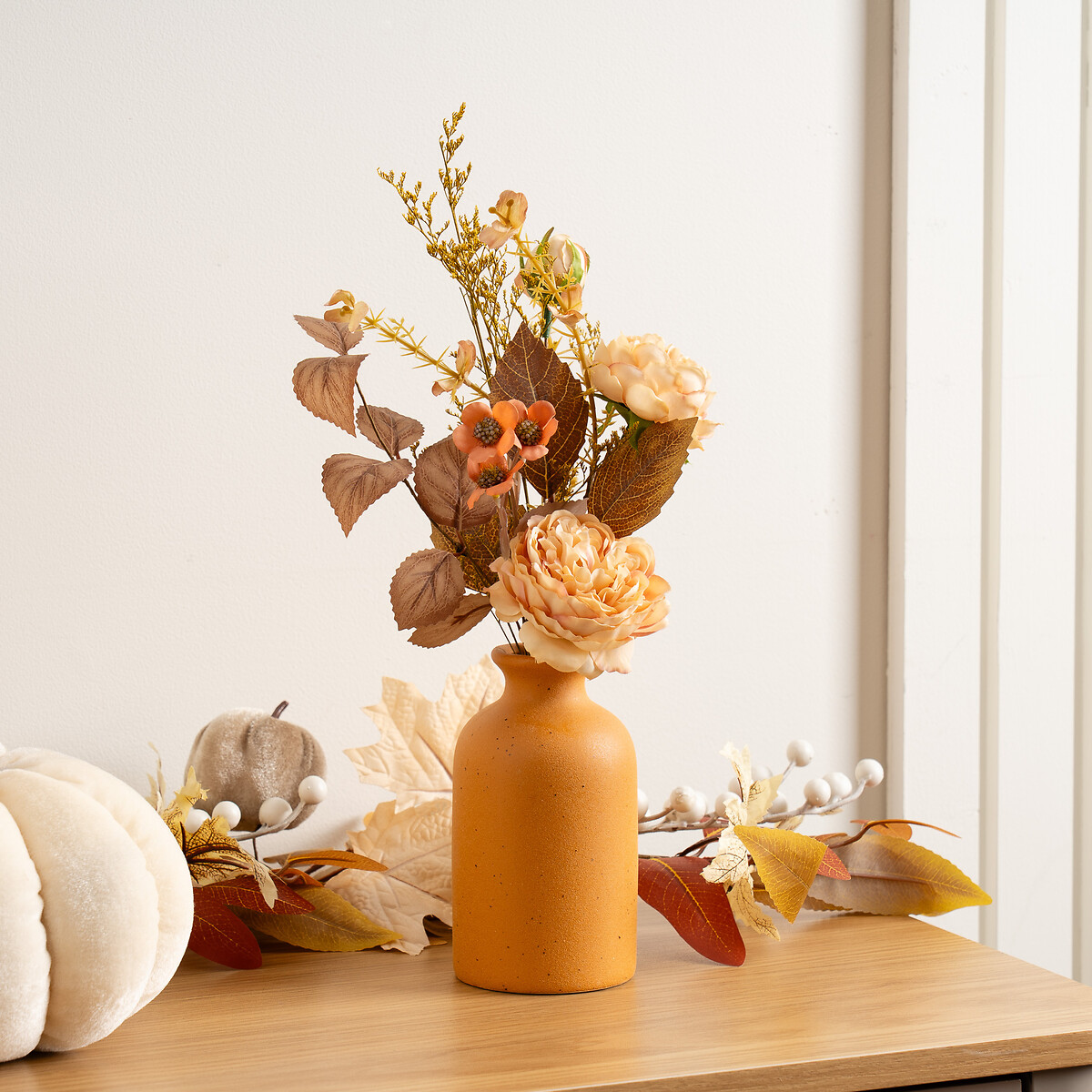 38cm Peach Roses in Ceramic Vase, SO'HOME
