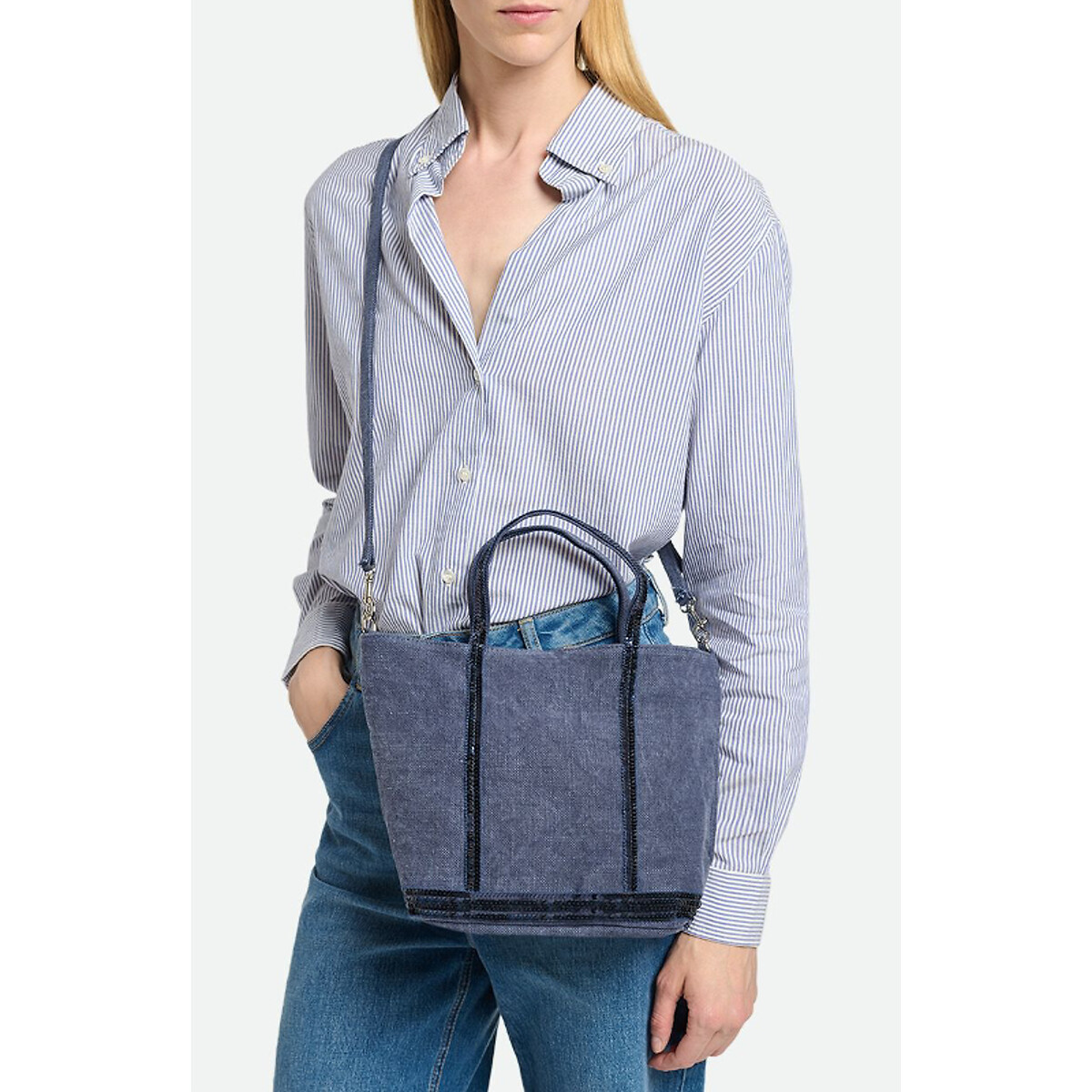 Sac cabas s en lin et sequins Vanessa Bruno denim La Redoute