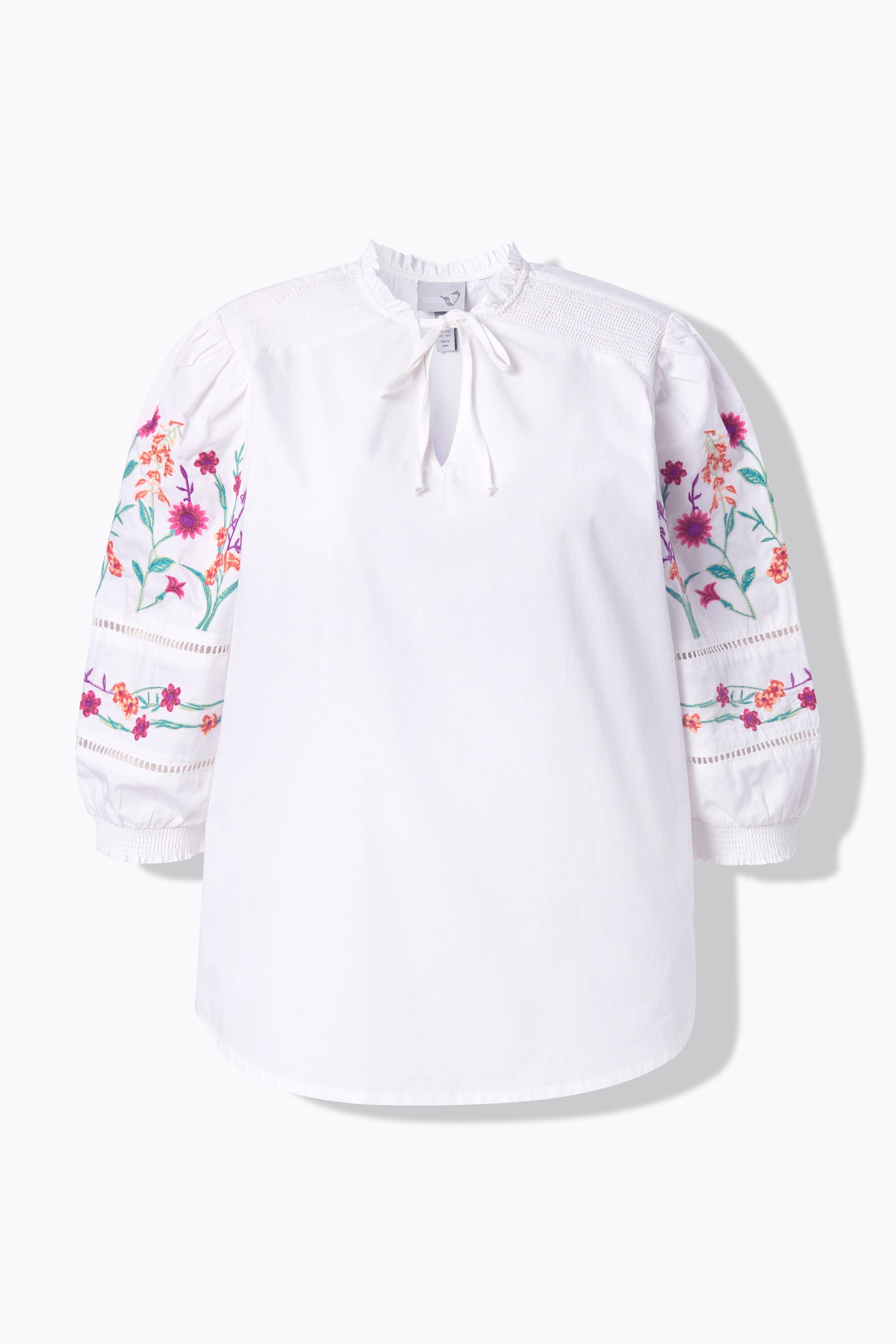 Blouse brodée, col tunisien, manches 3/4, ULLA POPKEN