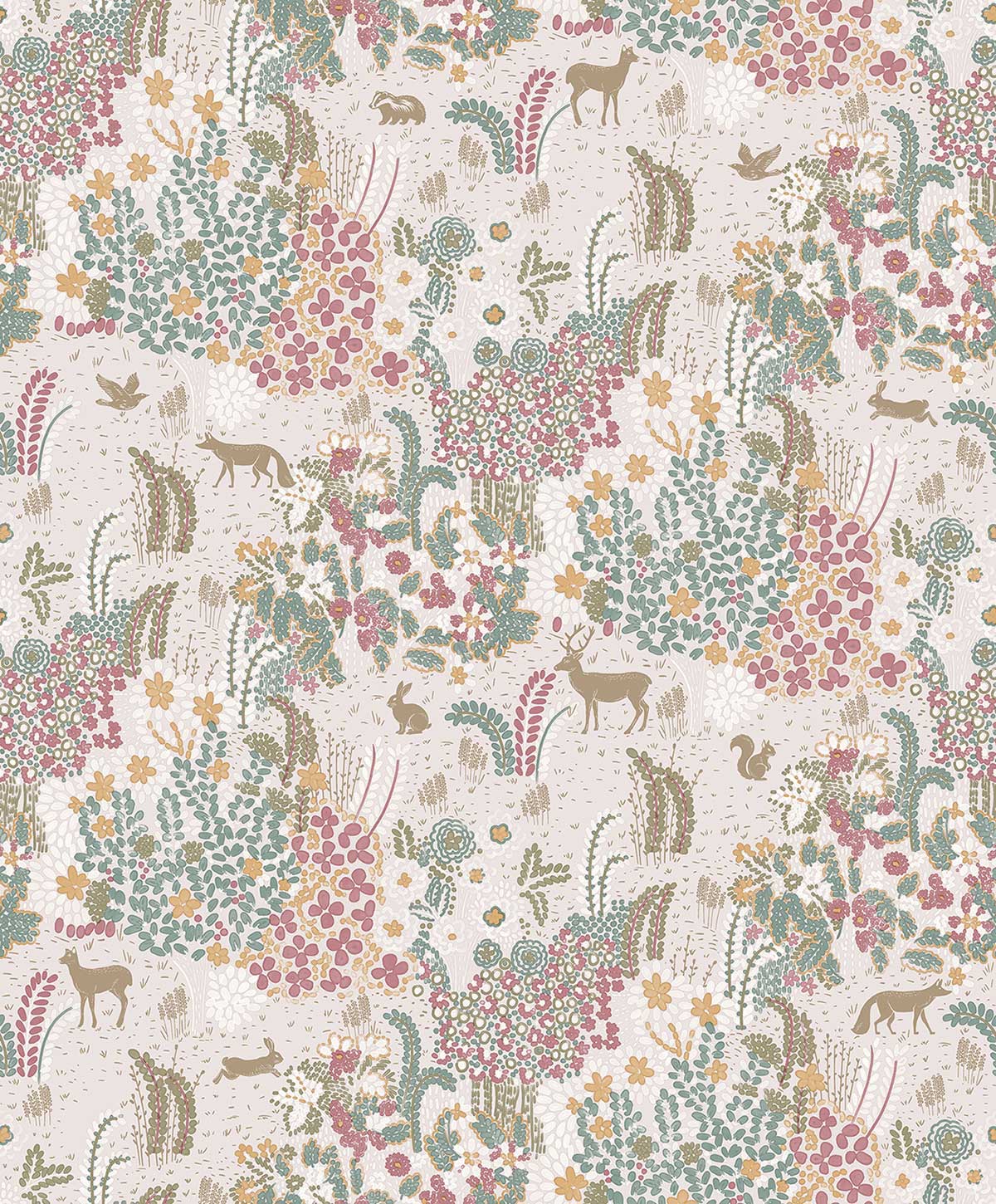 Papier peint prairie florale animaux champêtres, HEXOA