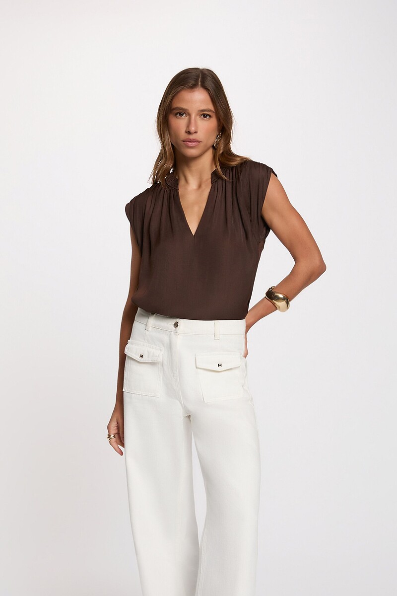 Blouse manches courtes satin, MORGAN