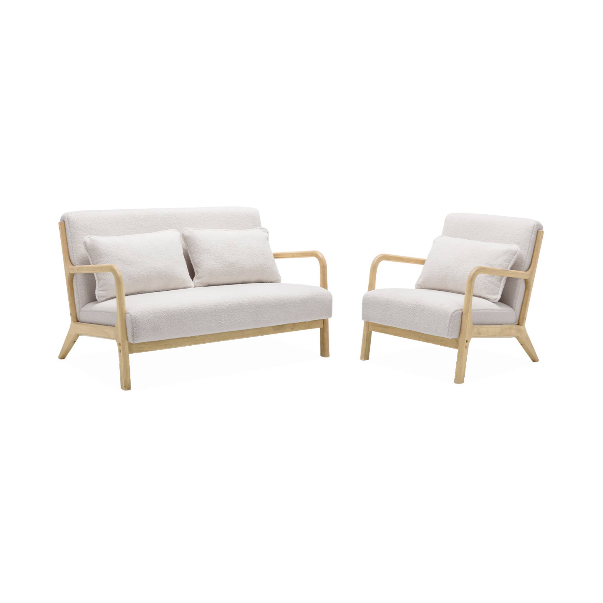Banquette scandinave 2 places + Fauteuil bois et bouclette LORENS, SWEEEK