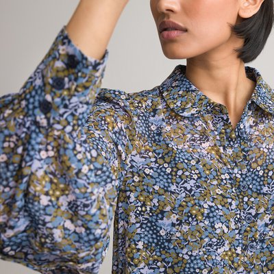 Recycled Floral Shirt Dress with Double Ruffled Hem and Long Sleeves LA REDOUTE COLLECTIONS