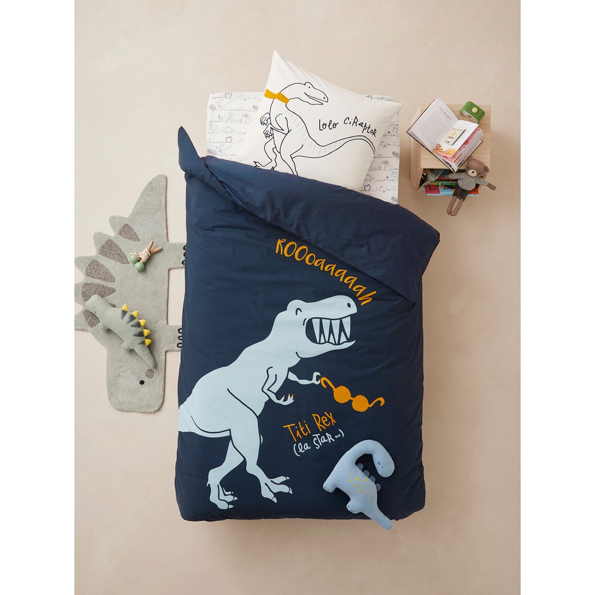 Parure Housse De Couette Parfaite Taie D Oreiller Enfant Dinorama Bleu Vertbaudet La Redoute